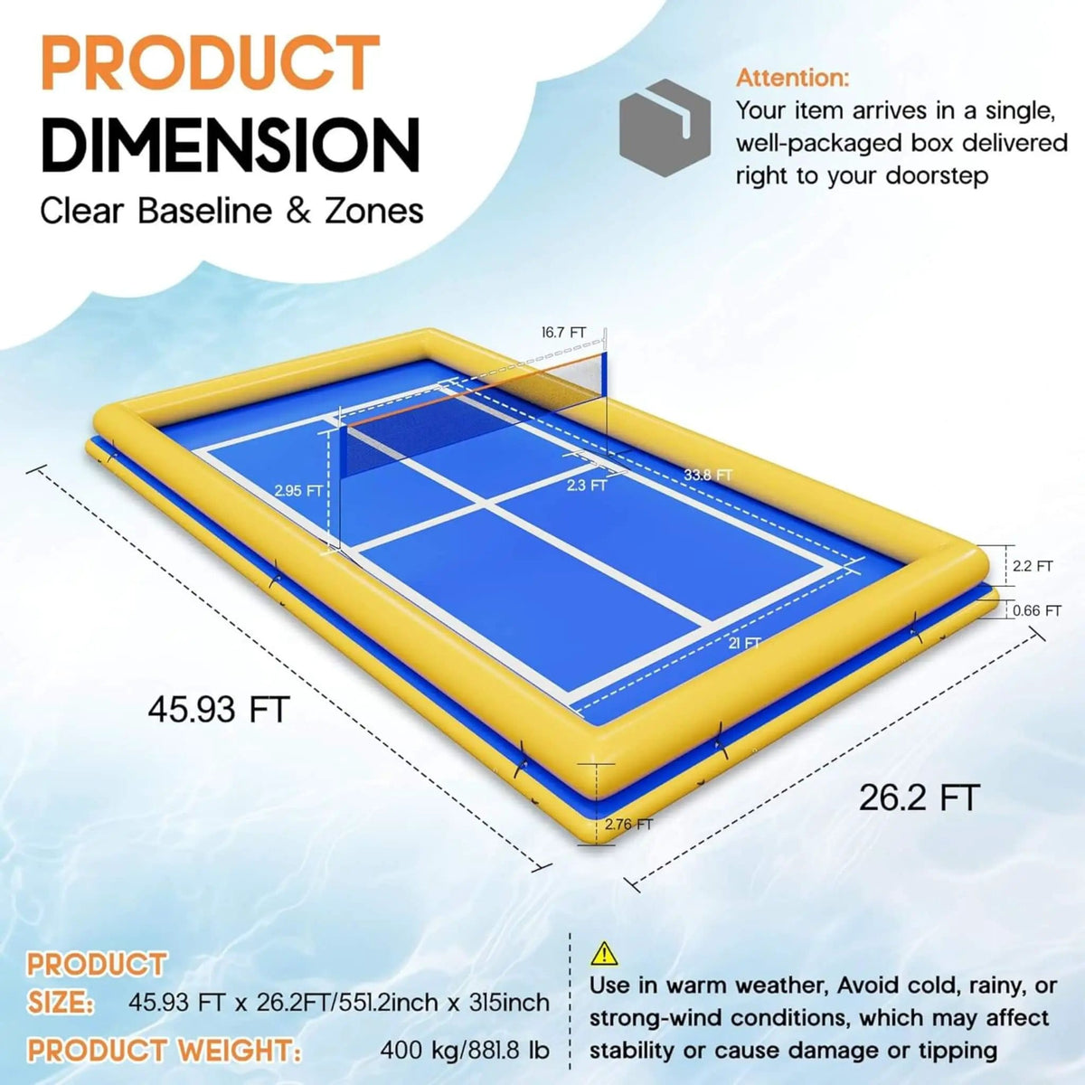 Inflatable Commercial Floating Pickleball And Volleyball Court With Net | Home Use | Everyday Use | Home