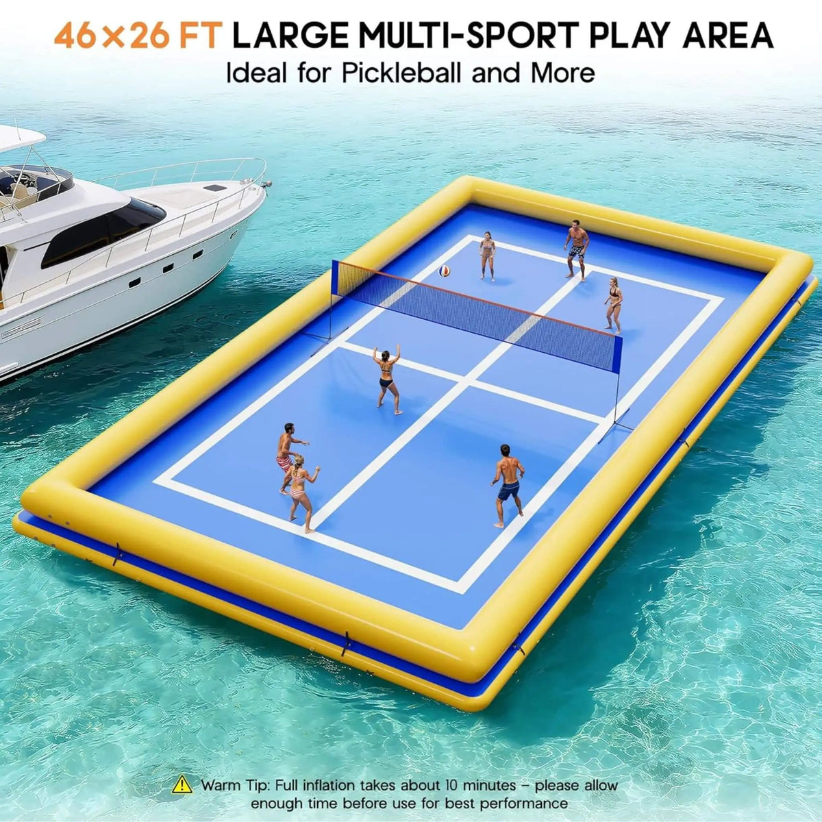 Inflatable Commercial Floating Pickleball And Volleyball Court With Net | Home Use | Everyday Use | Home