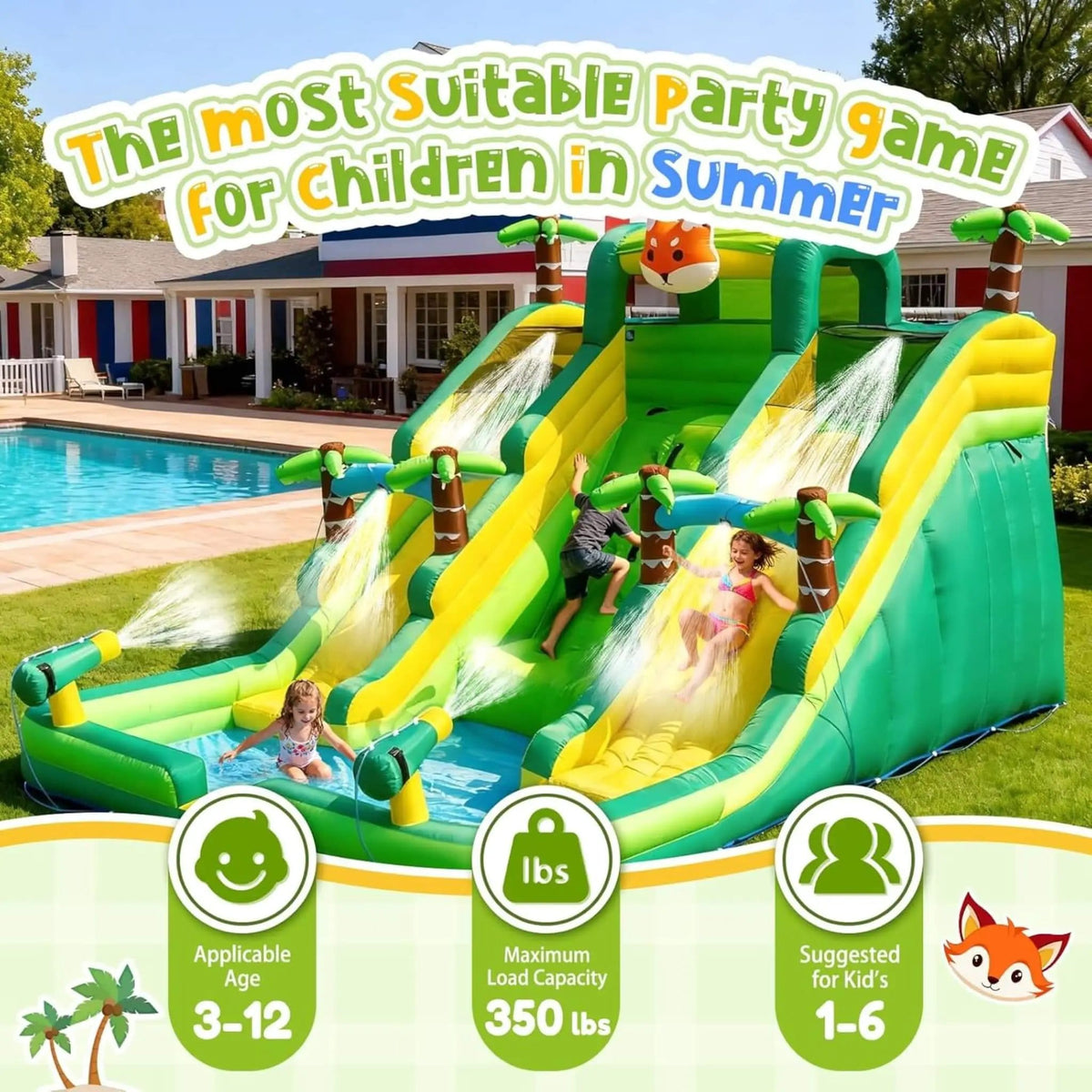Inflatable Water Slide Park With Pool And Climbing Wall | Inflatable Bouncer | Home Use | Home