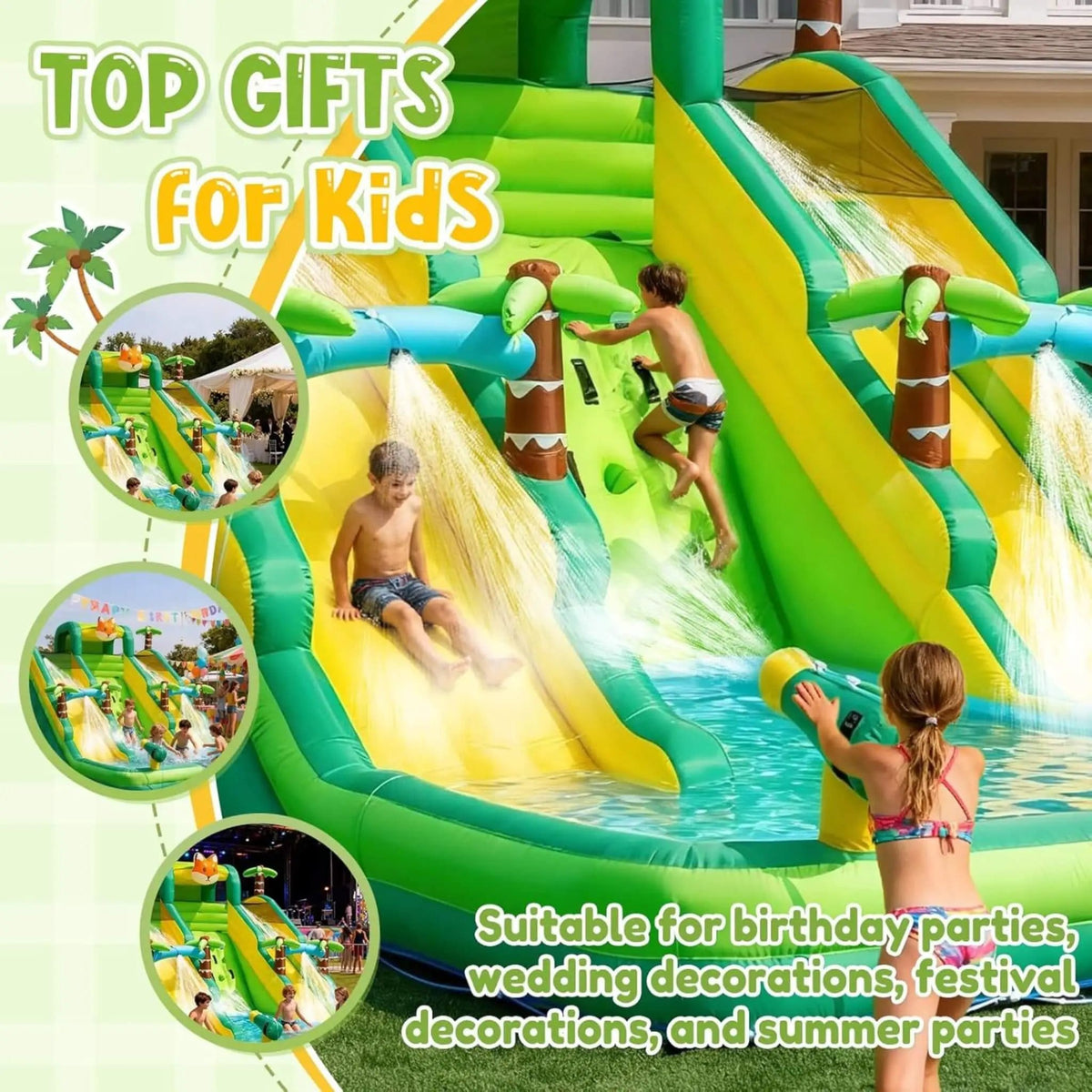 Inflatable Water Slide Park With Pool And Climbing Wall | Inflatable Bouncer | Home Use | Home