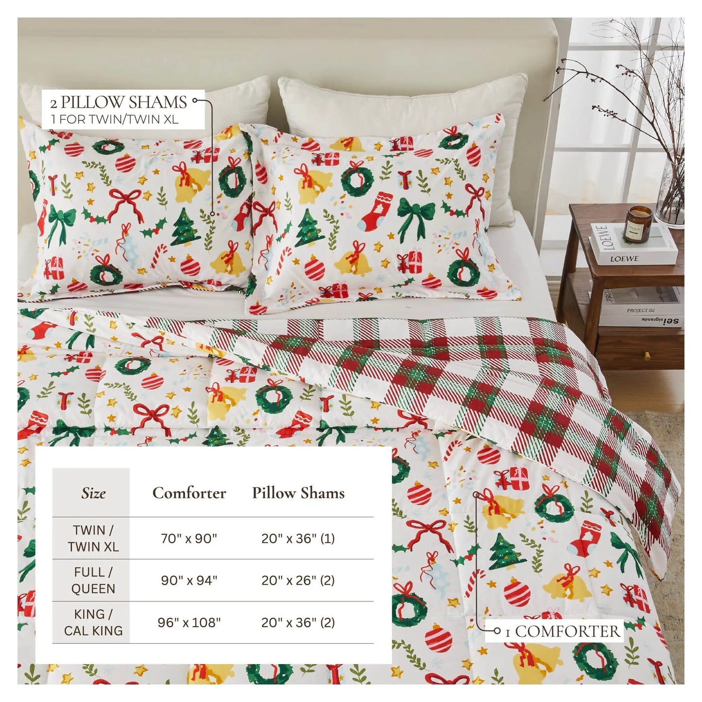 Reversible Christmas Comforter and Sham Set - Holiday / Lodge Odette Collection from PriceLows™