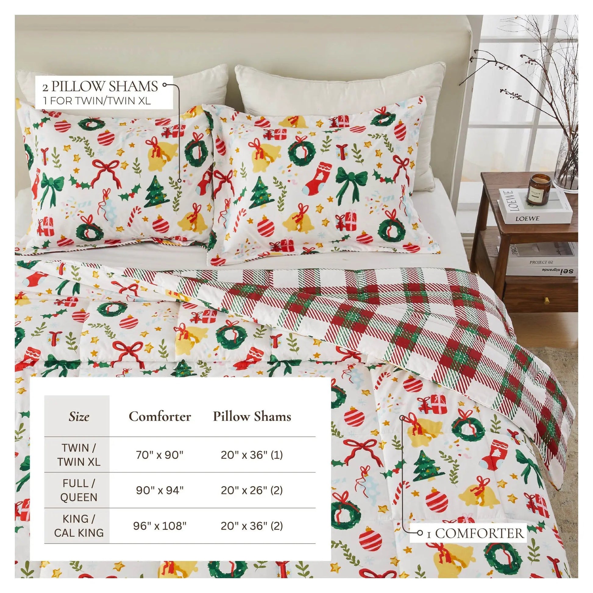 Reversible Christmas Comforter and Sham Set - Holiday / Lodge Odette Collection from PriceLows™