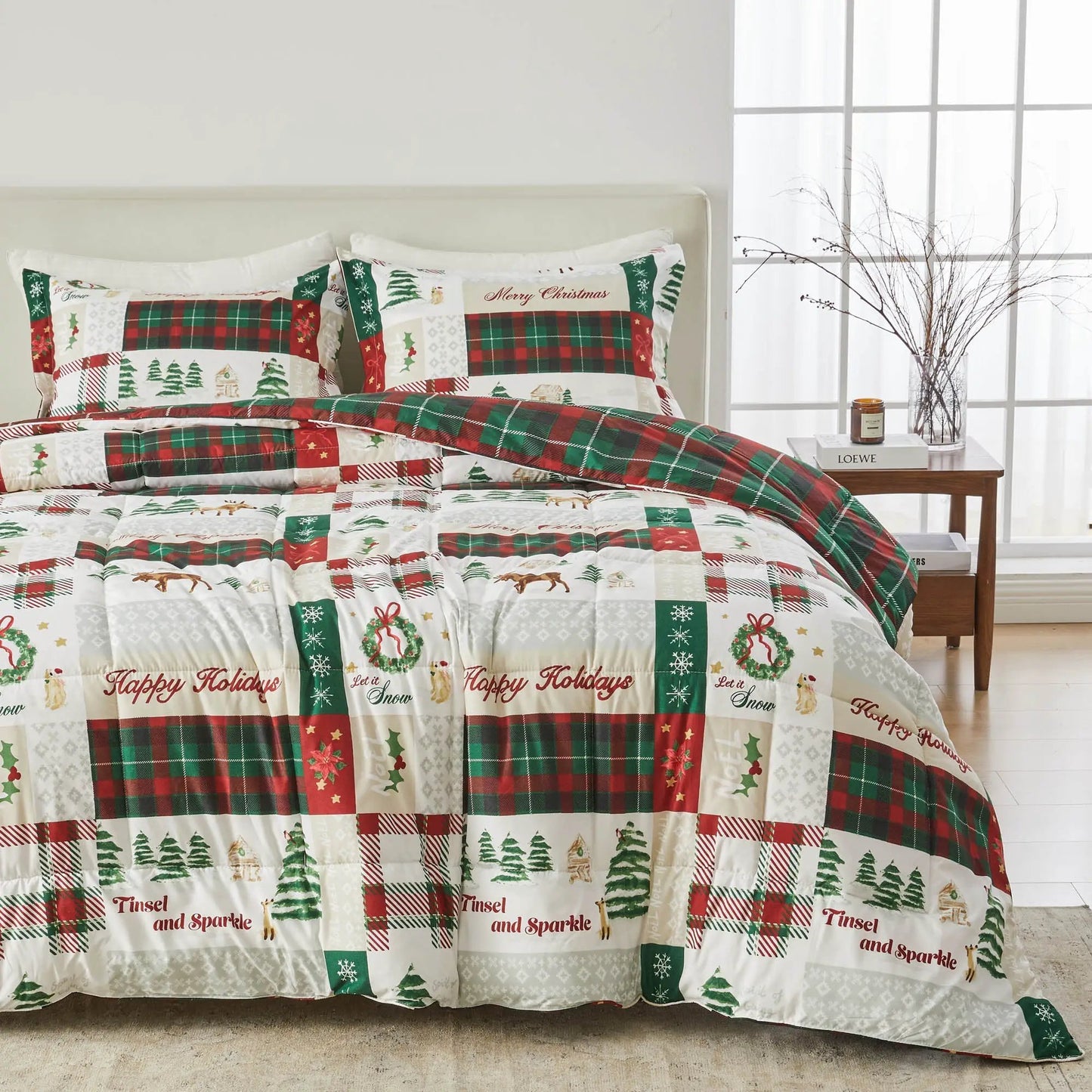 Reversible Christmas Comforter and Sham Set - Holiday / Lodge Odette Collection from PriceLows™