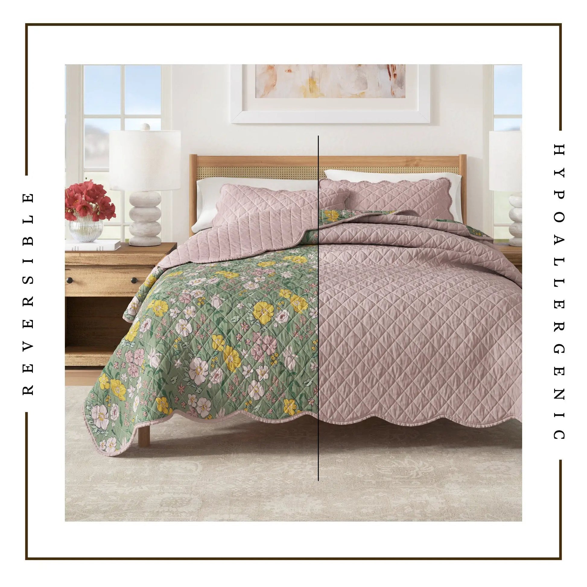 Floral Print & Scalloped Cotton Quilt Set - Gwen Collection from PriceLows™