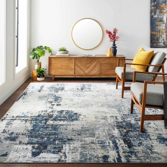 Campsall Gray&Blue Abstract Area Rug from PriceLows™