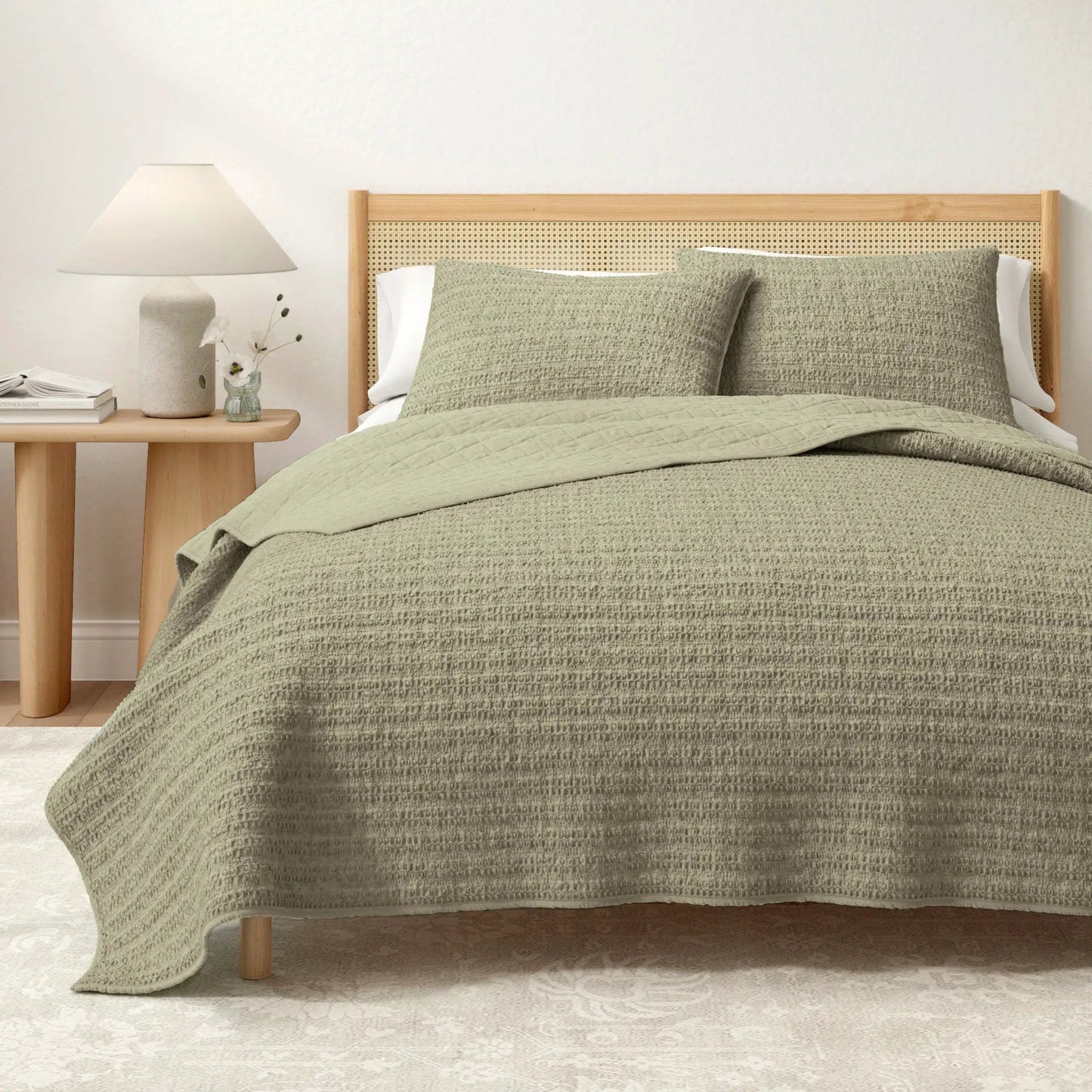 100% Cotton Honeycomb Waffle Garment Washed Quilt Set - Genevieve Collection from PriceLows™