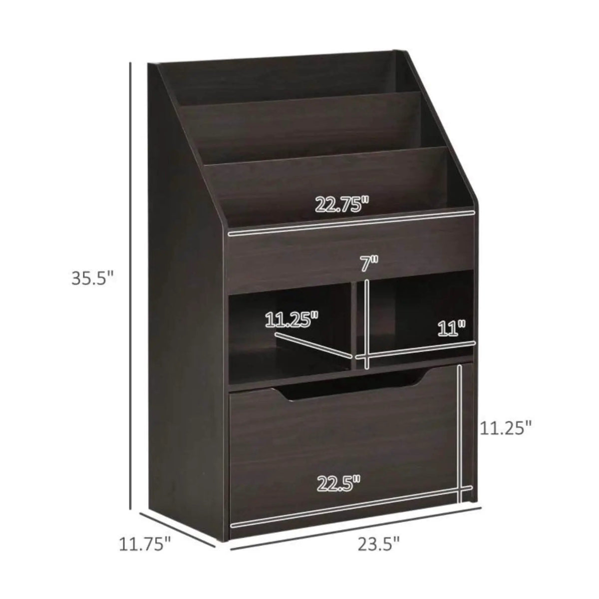 Kids Bookcase | Three Open Shelves | Rolling Drawer | Gray