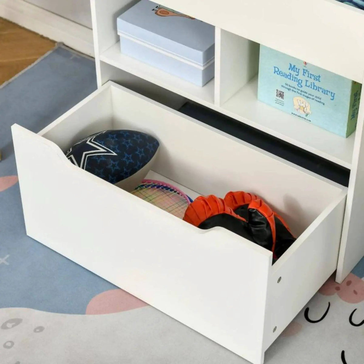 Kids Bookcase | Multi Shelf | Rolling Storage Drawer | White