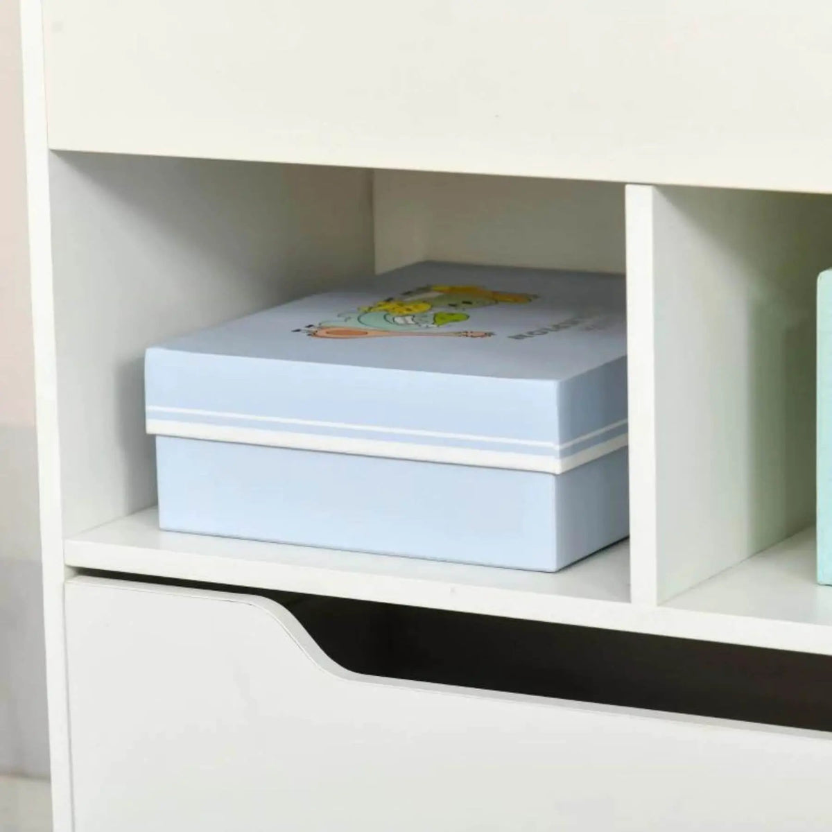 Kids Bookcase | Multi Shelf | Rolling Storage Drawer | White