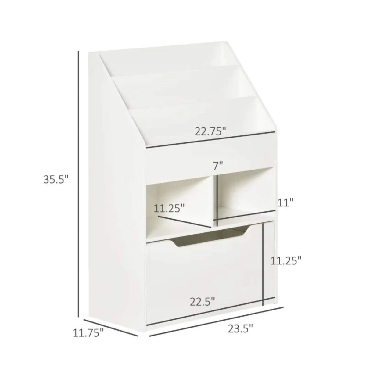Kids Bookcase | Multi Shelf | Rolling Storage Drawer | White