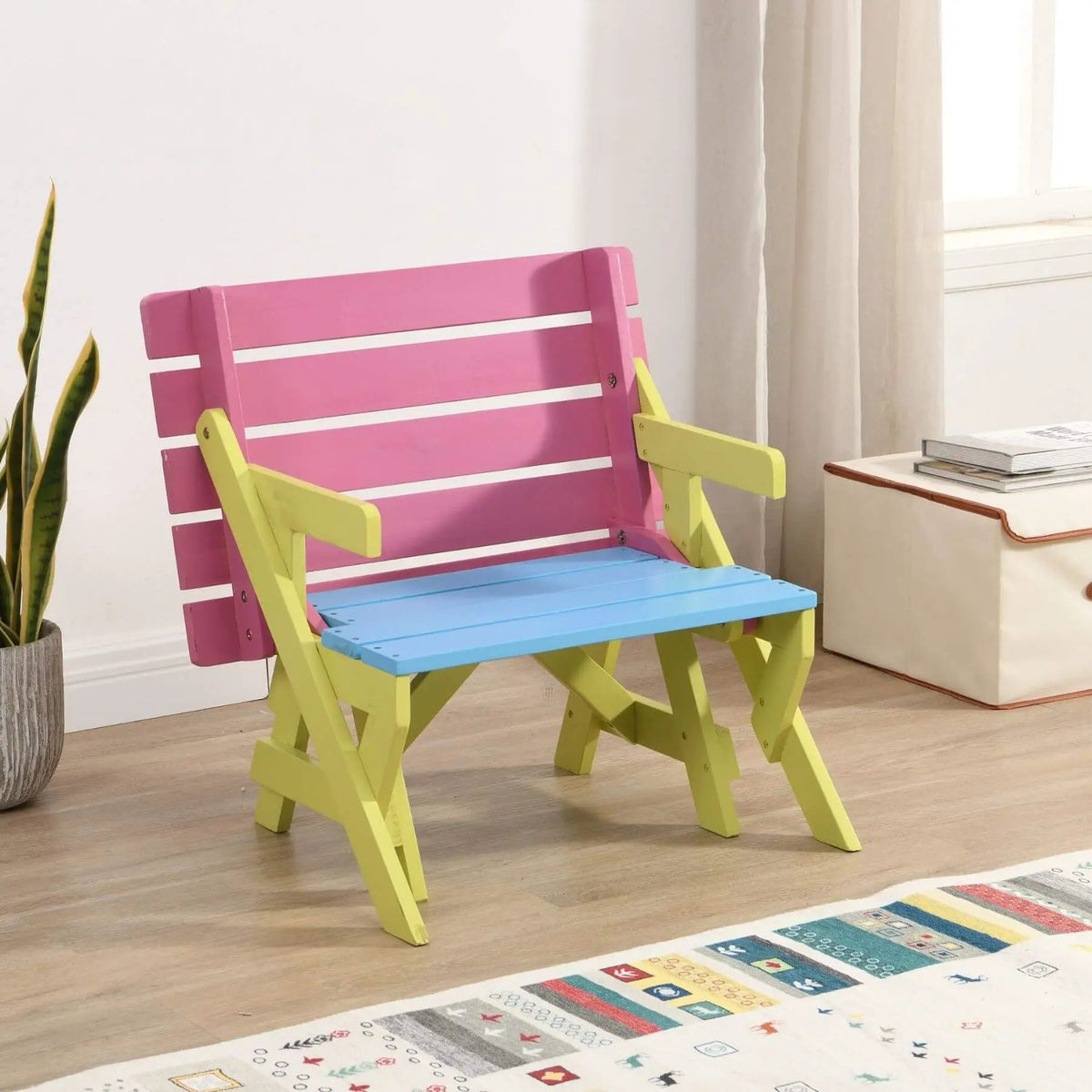 Kids Table And Chairs Set | Solid Wood Frame | Active Play Zone | Blue And Pink