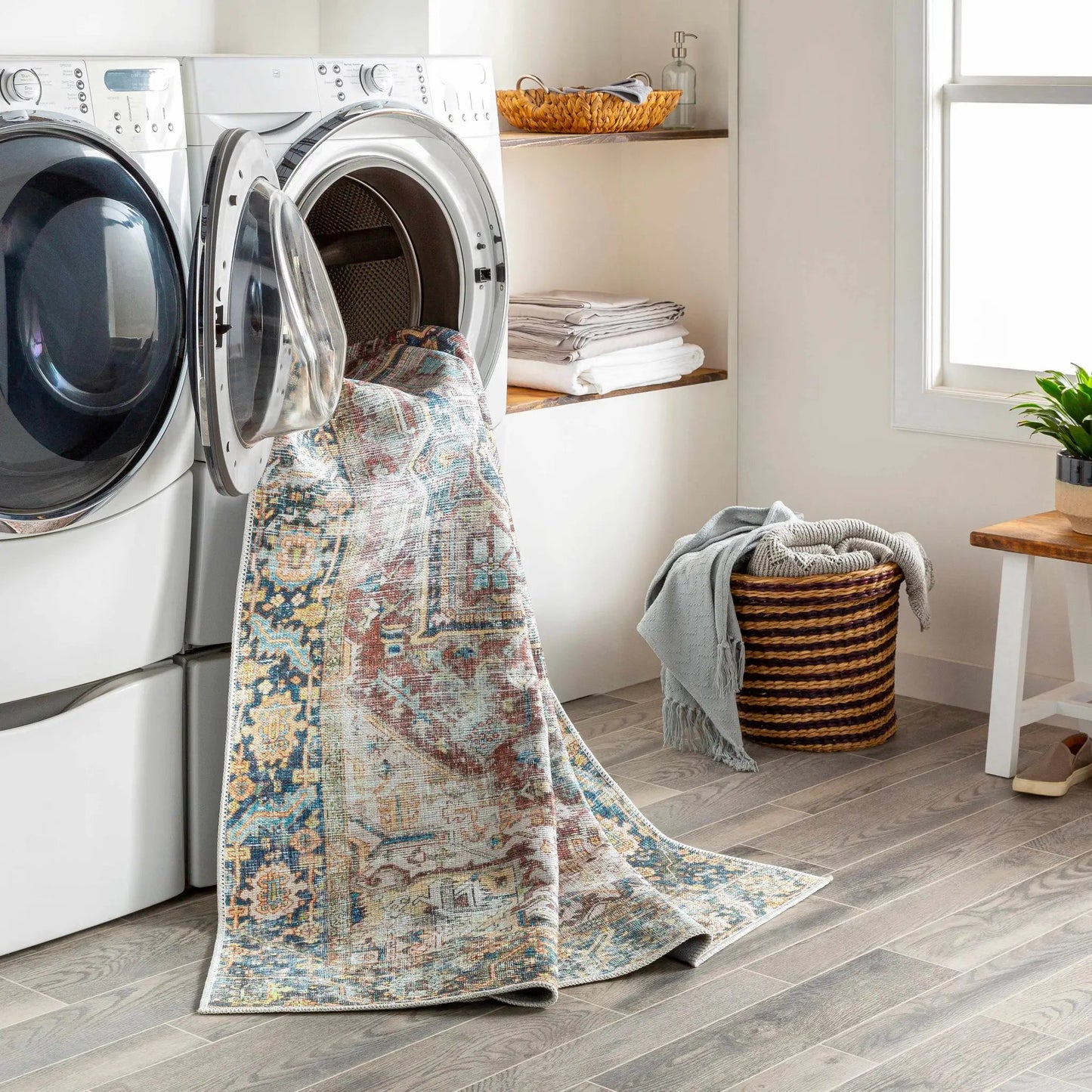 Blue Catigpian Distressed Washable Area Rug from PriceLows™