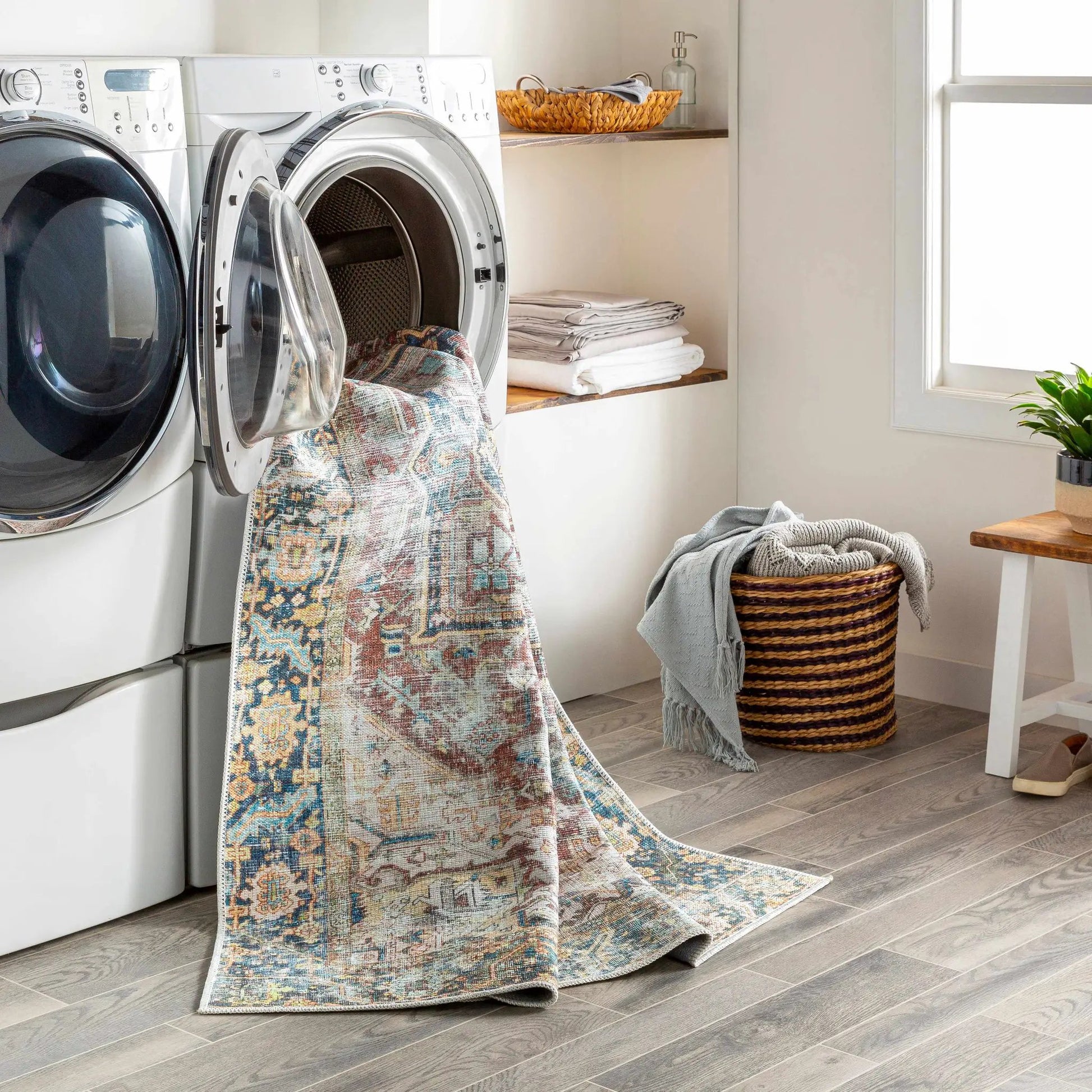 Blue Catigpian Distressed Washable Area Rug from PriceLows™
