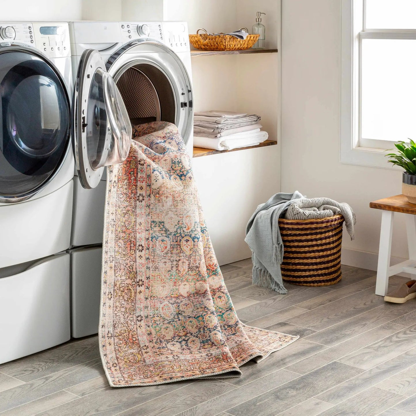 Rust Maligaya Distressed Washable Area Rug from PriceLows™
