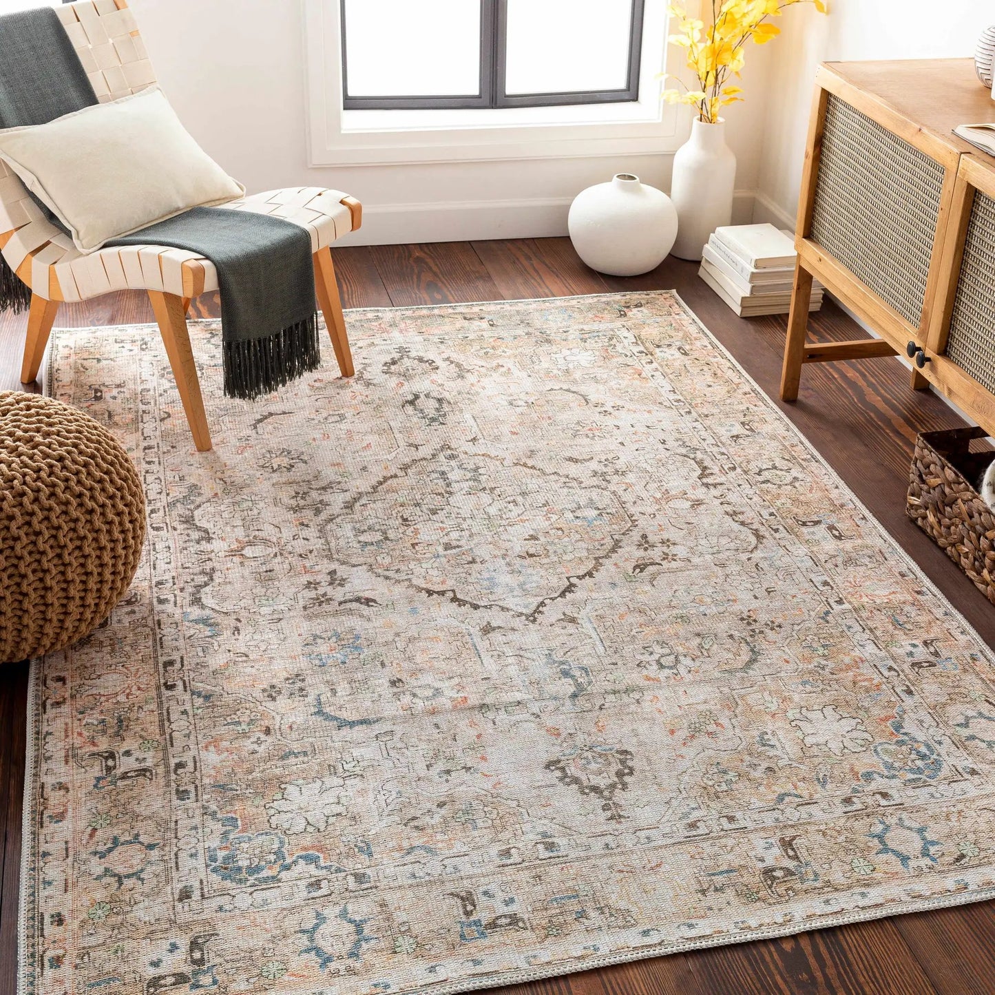 Brown Standon Vintage Washable Area Rug from PriceLows™