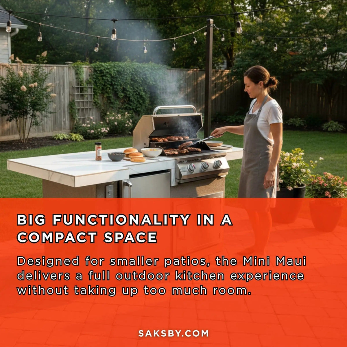 KoKoMo Grills Mini Maui 6FT BBQ Island With LED Lights, Built-In BBQ And Refrigerator | 6 ft | Outdoor Kitchen Island | Dining Room