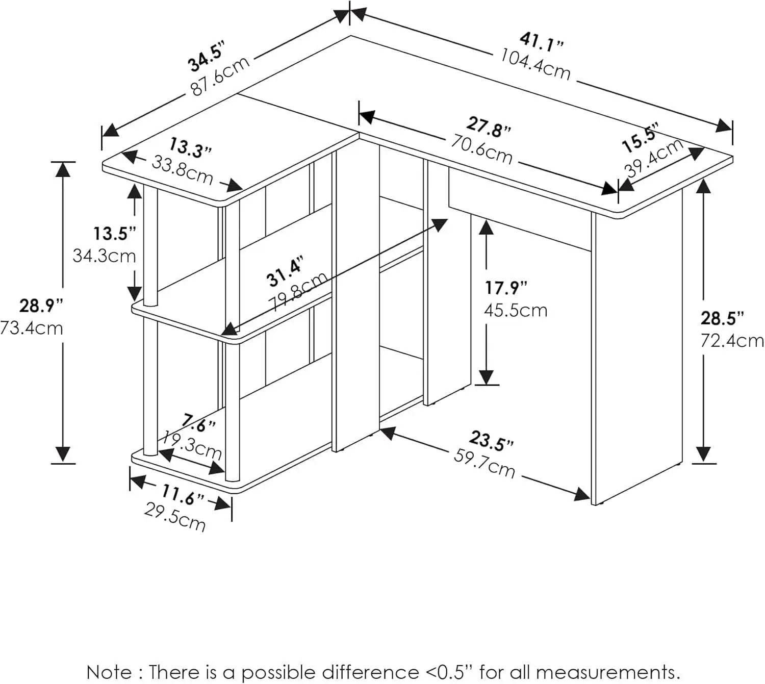 L Shape Desk with Bookshelf for Space Efficiency from PriceLows™