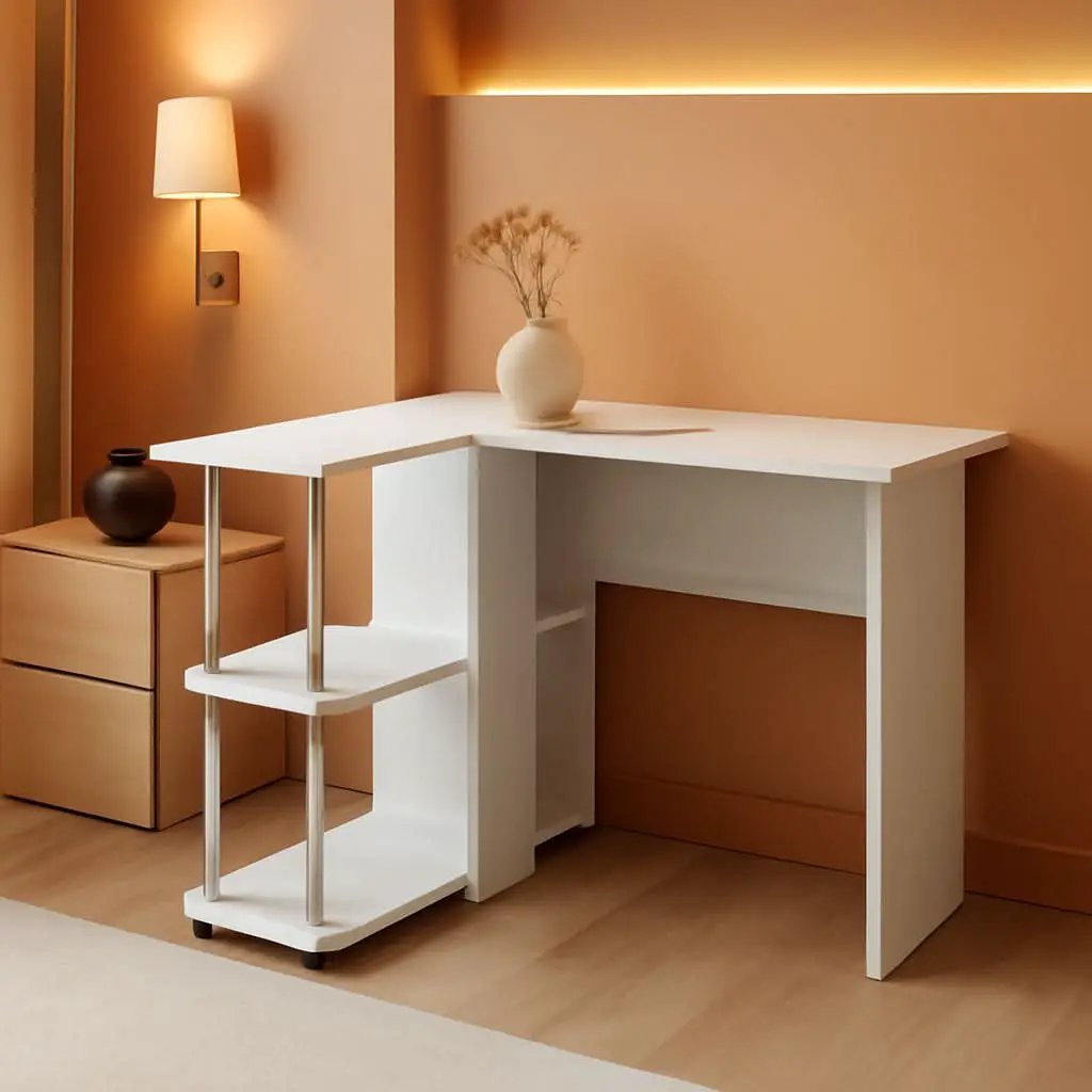 L Shape Desk with Bookshelf for Space Efficiency from PriceLows™