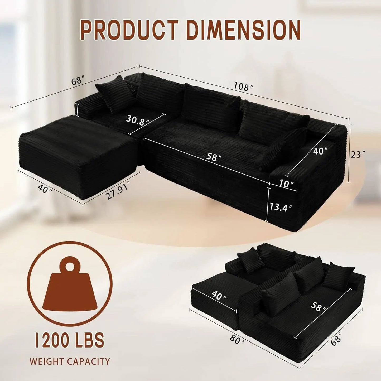 108 Inch L Shape Modular Sectional Sofa Corduroy Fabric For Living Room Comfort Everyday from PriceLows™