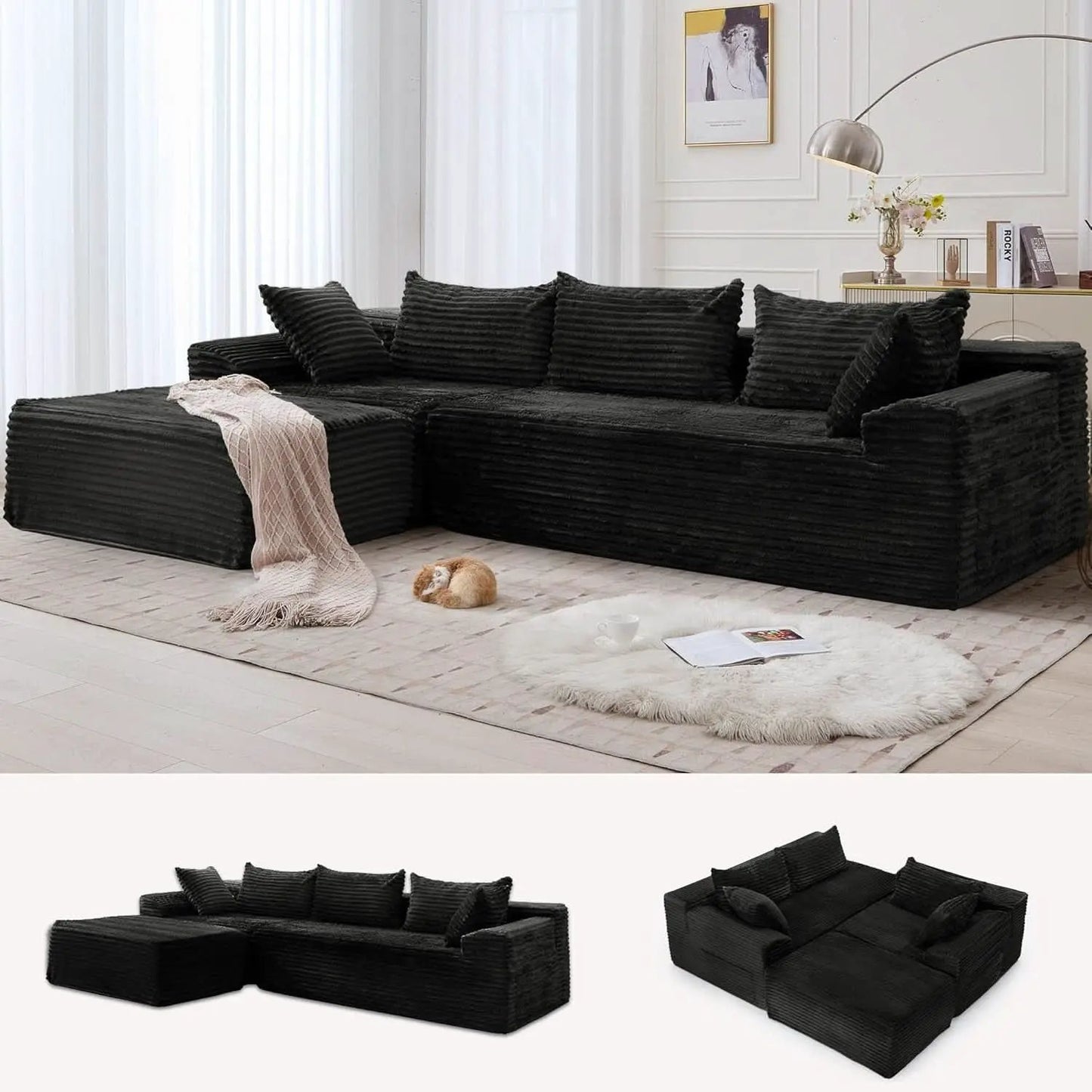 108 Inch L Shape Modular Sectional Sofa Corduroy Fabric For Living Room Comfort Everyday from PriceLows™