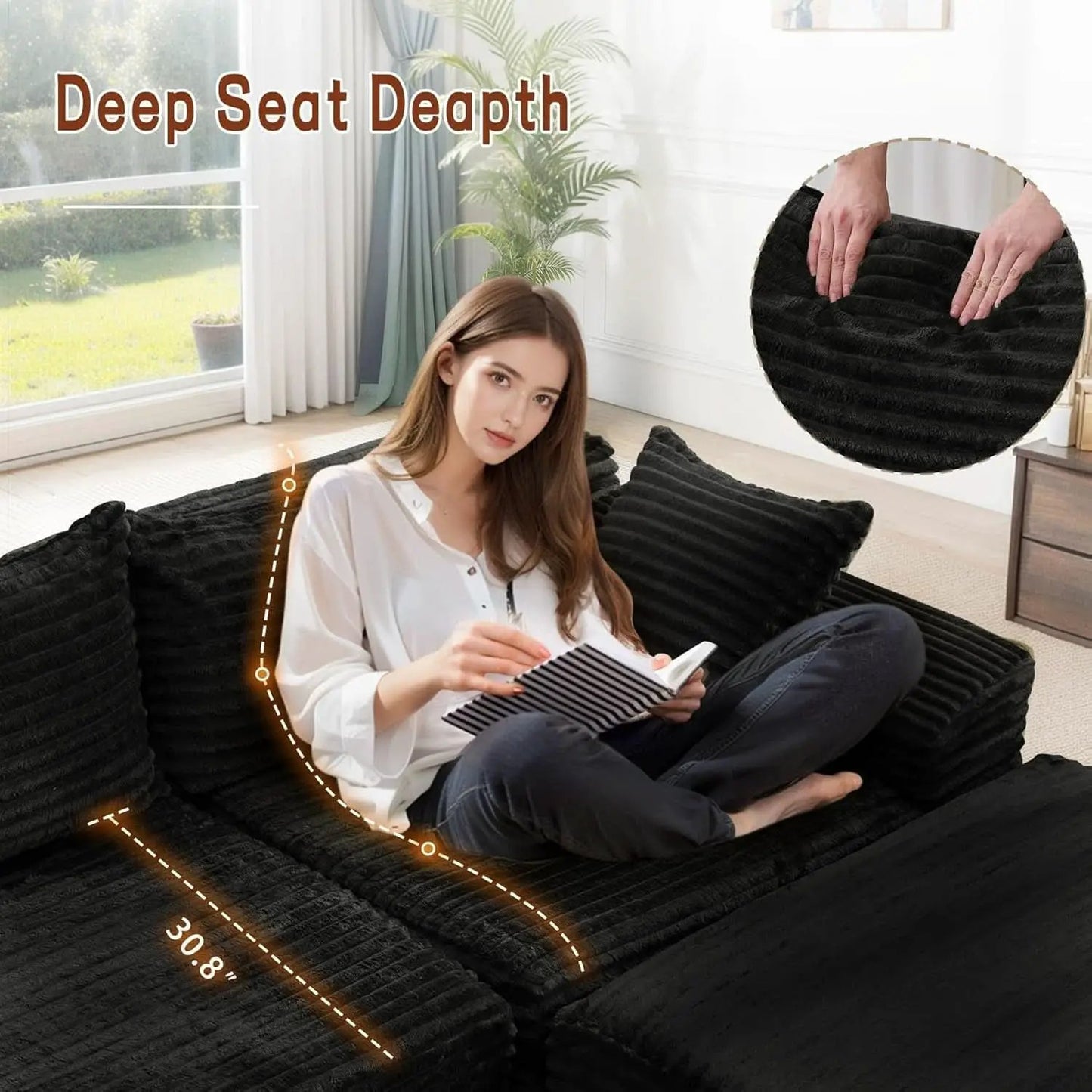 108 Inch L Shape Modular Sectional Sofa Corduroy Fabric For Living Room Comfort Everyday from PriceLows™