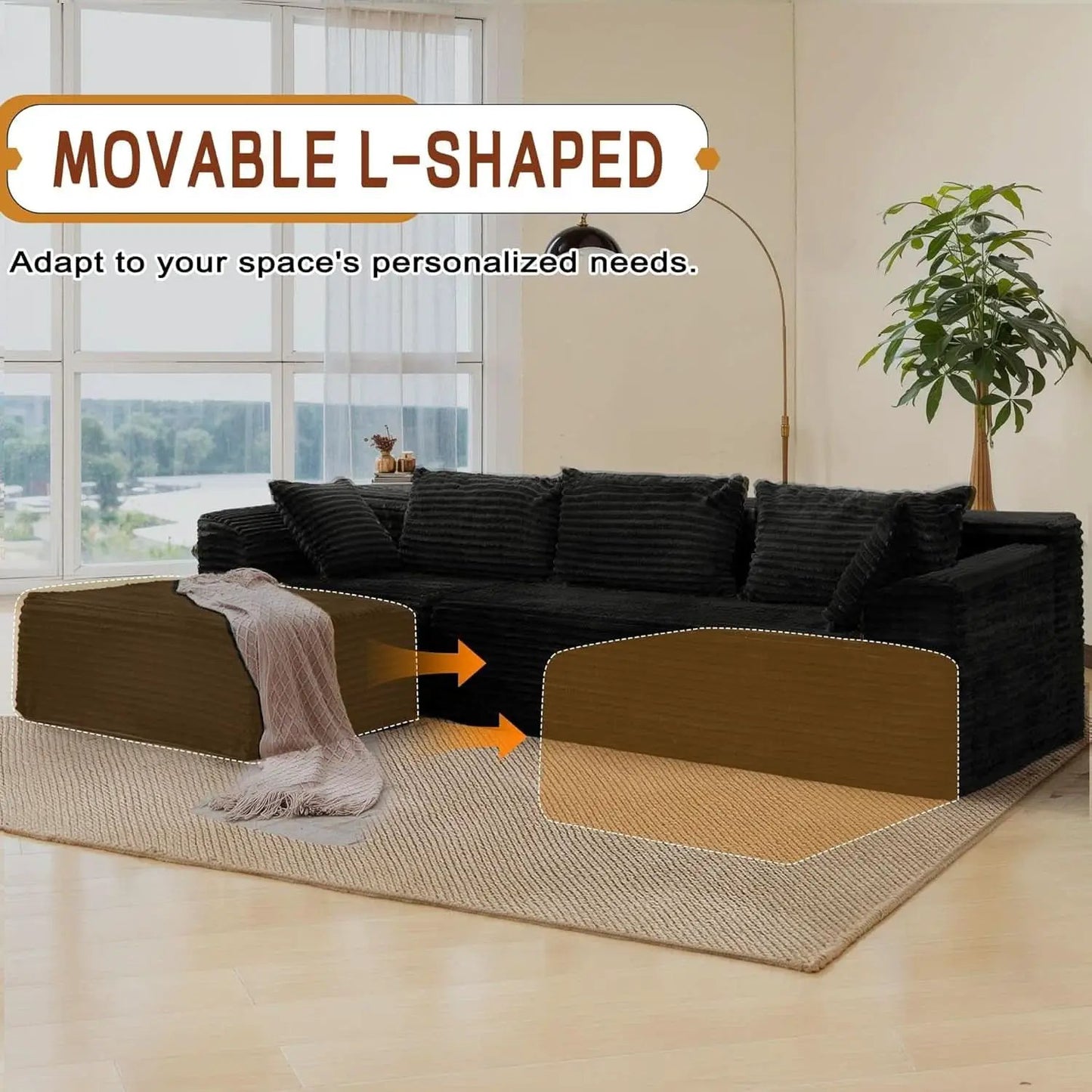 108 Inch L Shape Modular Sectional Sofa Corduroy Fabric For Living Room Comfort Everyday from PriceLows™