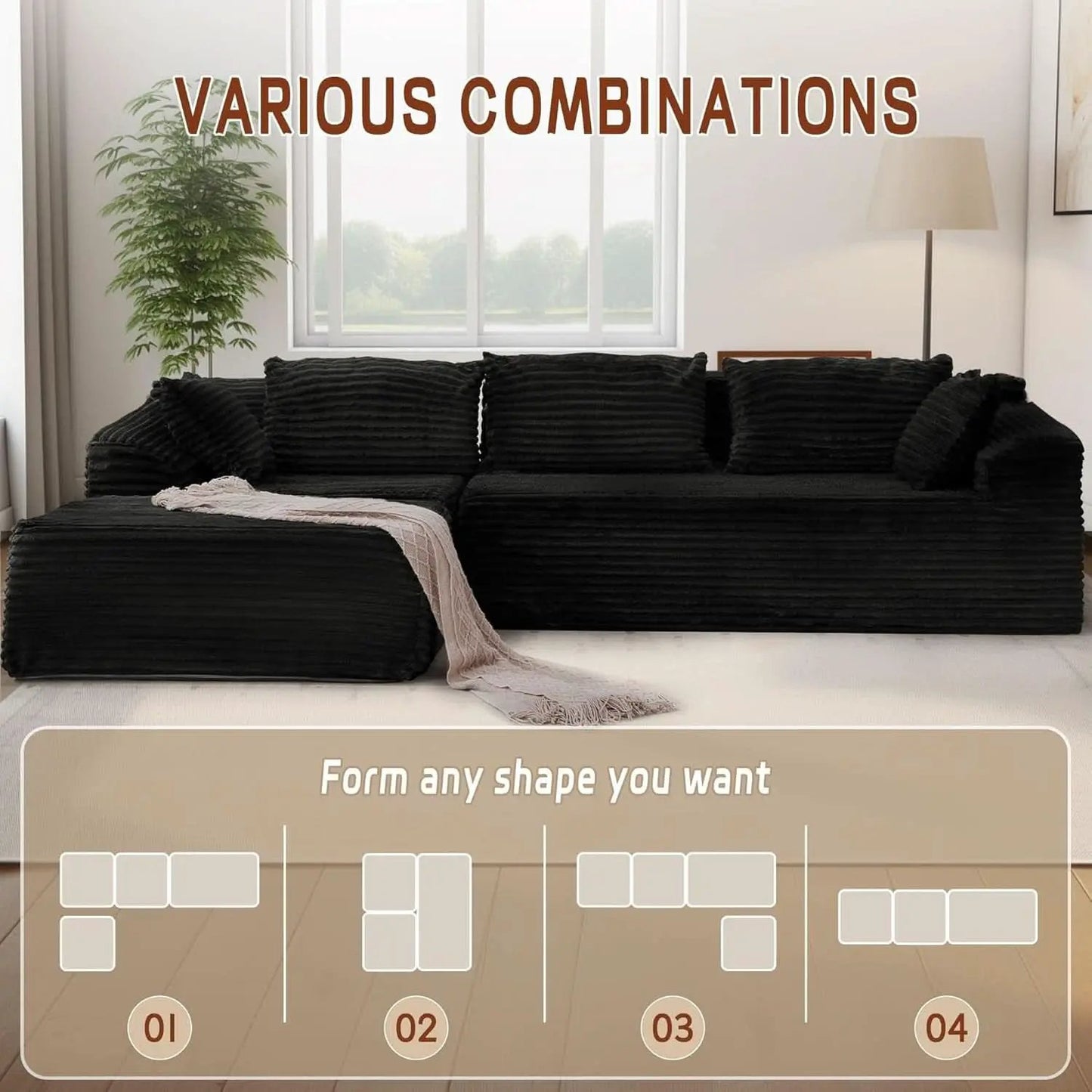 108 Inch L Shape Modular Sectional Sofa Corduroy Fabric For Living Room Comfort Everyday from PriceLows™