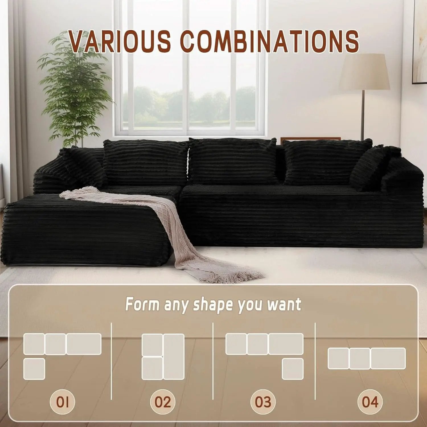 108 Inch L Shape Modular Sectional Sofa Corduroy Fabric For Living Room Comfort Everyday from PriceLows™