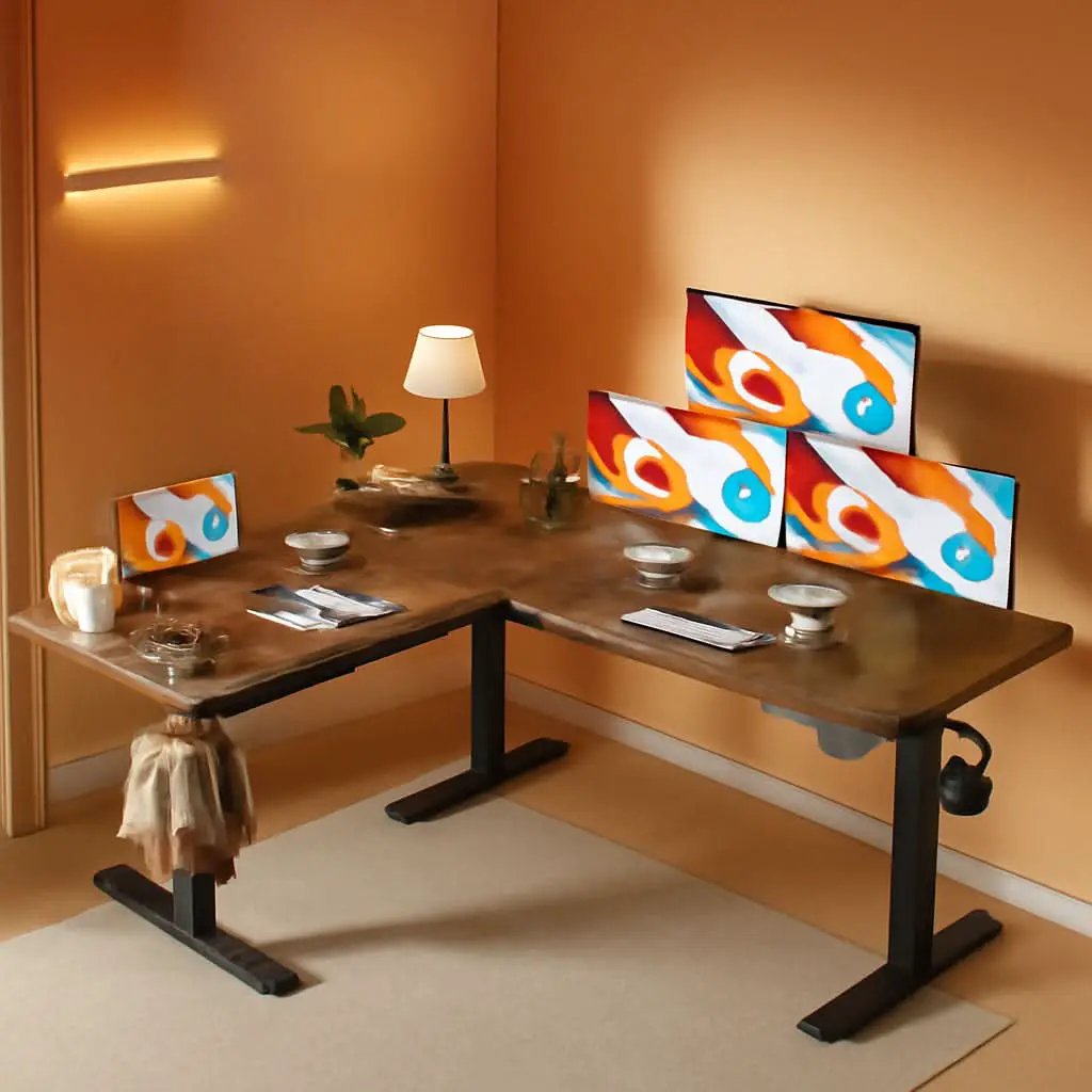 L Shaped Adjustable Standing Desk with Charging Station from PriceLows™