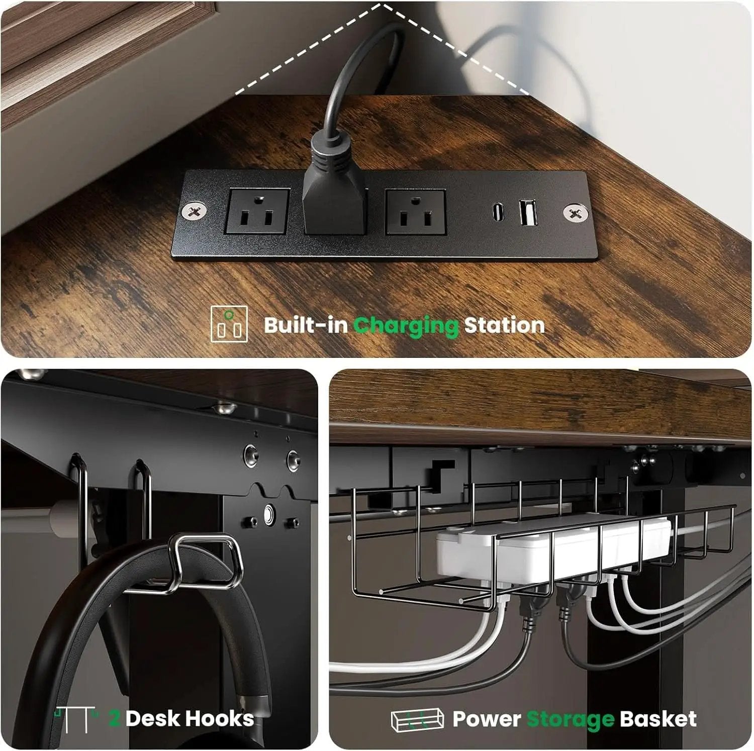 L Shaped Adjustable Standing Desk with Charging Station from PriceLows™