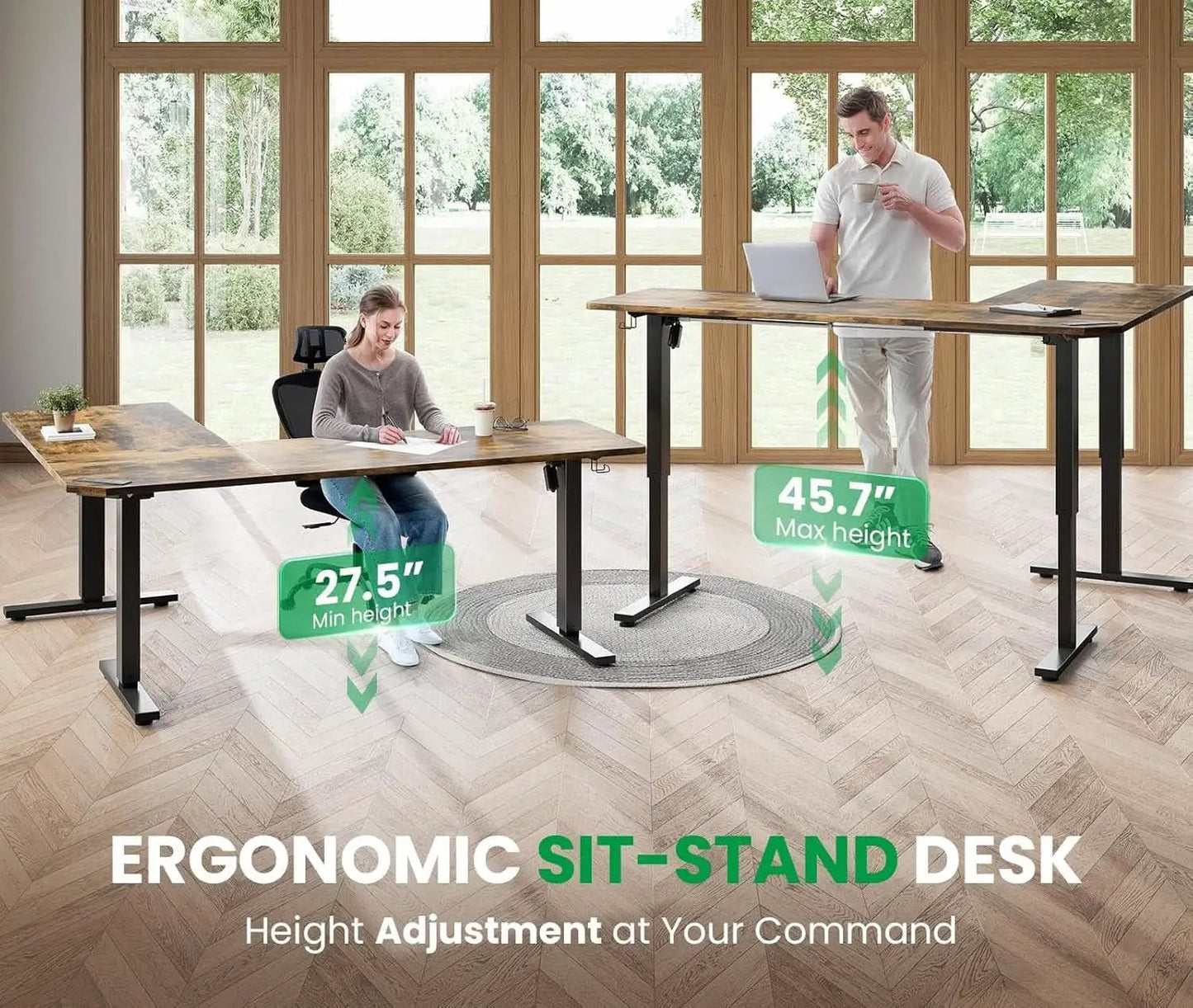 L Shaped Adjustable Standing Desk with Charging Station from PriceLows™
