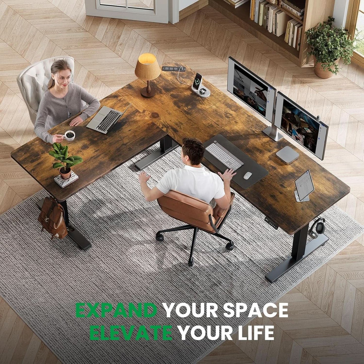 L Shaped Adjustable Standing Desk with Charging Station from PriceLows™