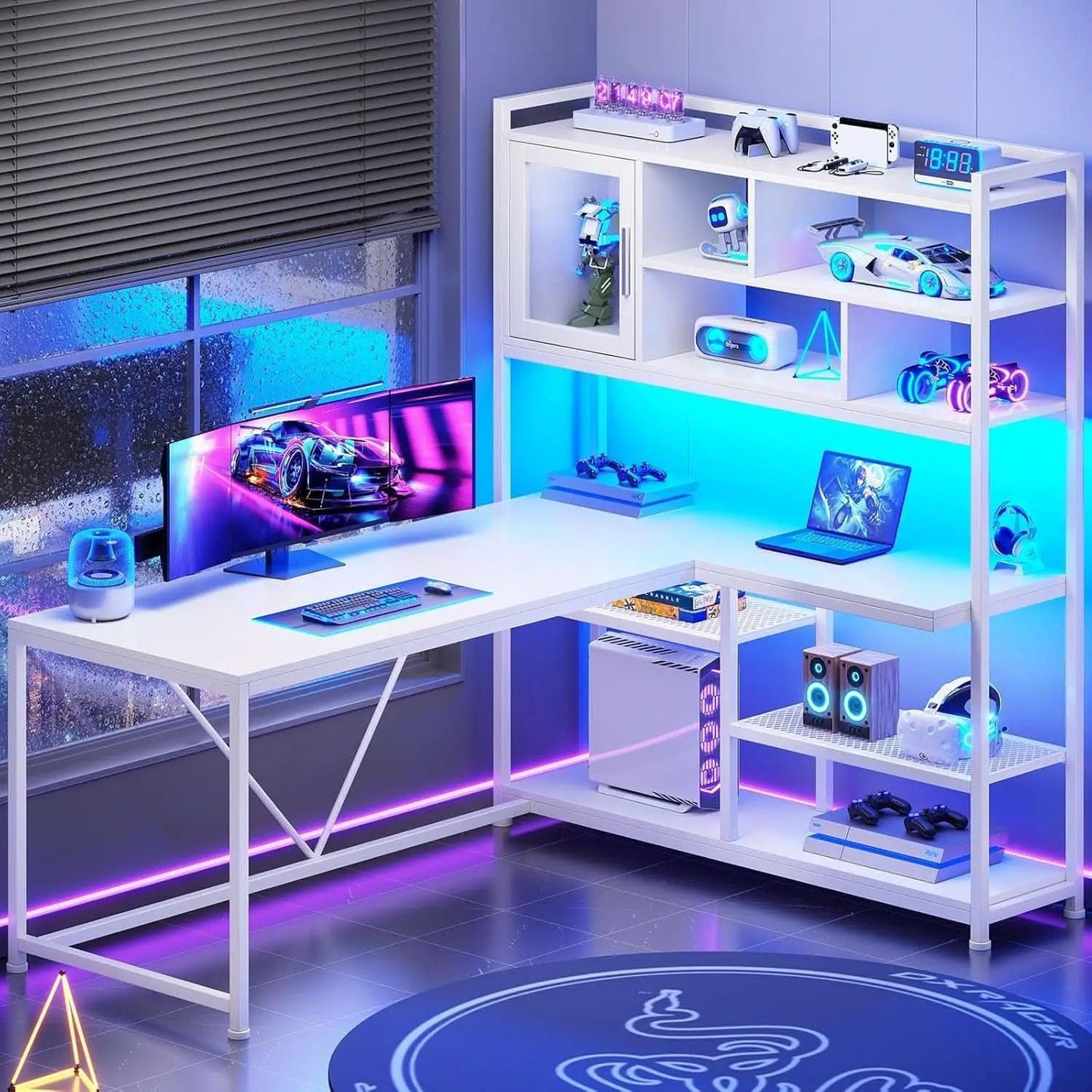 58 Inch L Shaped Desk With LED Light For Home Office from PriceLows™