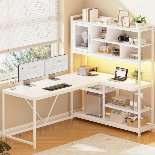 58 Inch L Shaped Desk With LED Light For Home Office from PriceLows™