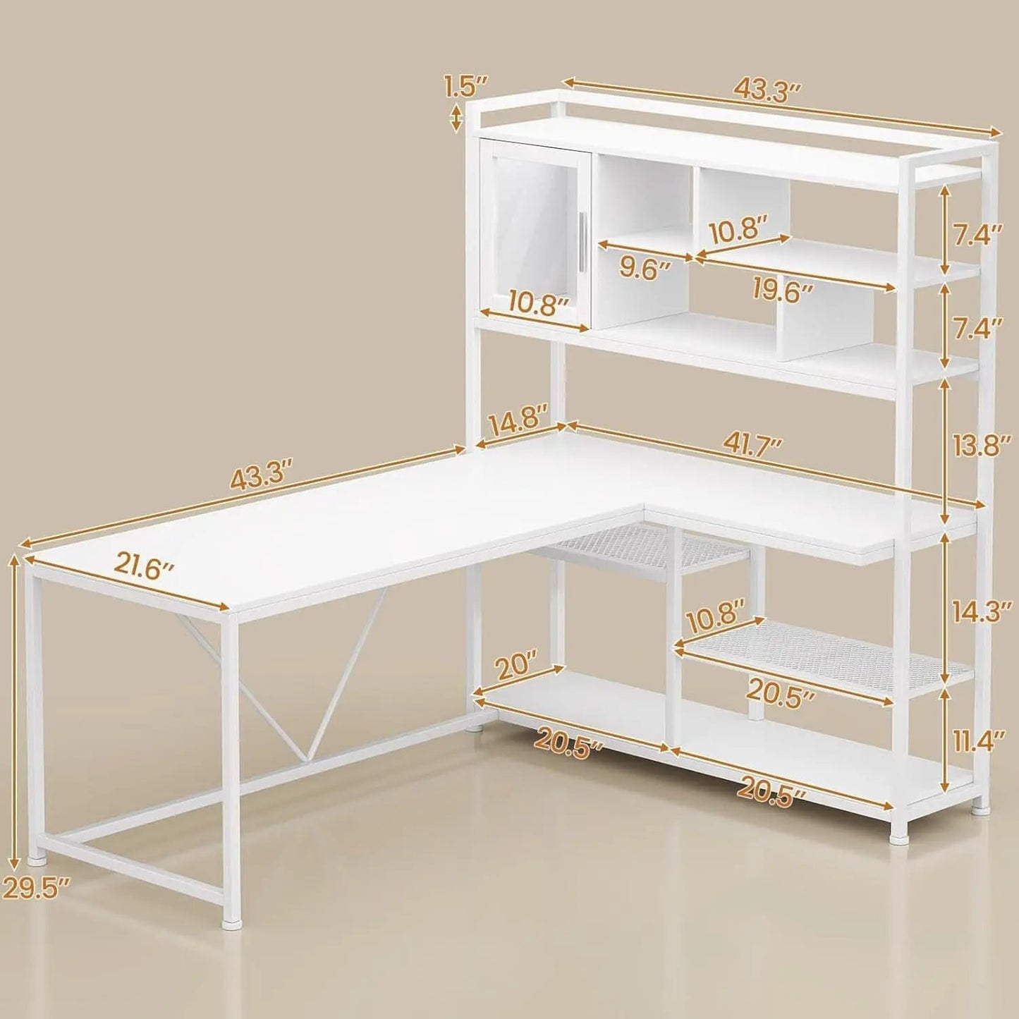 58 Inch L Shaped Desk With LED Light For Home Office from PriceLows™