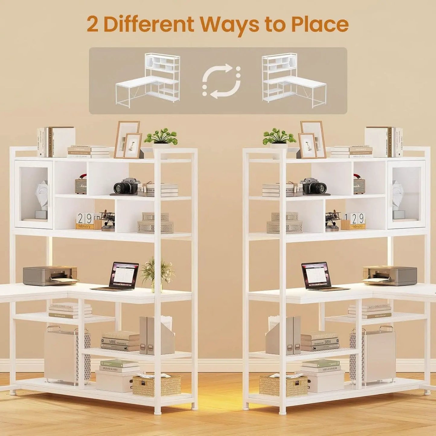 58 Inch L Shaped Desk With LED Light For Home Office from PriceLows™