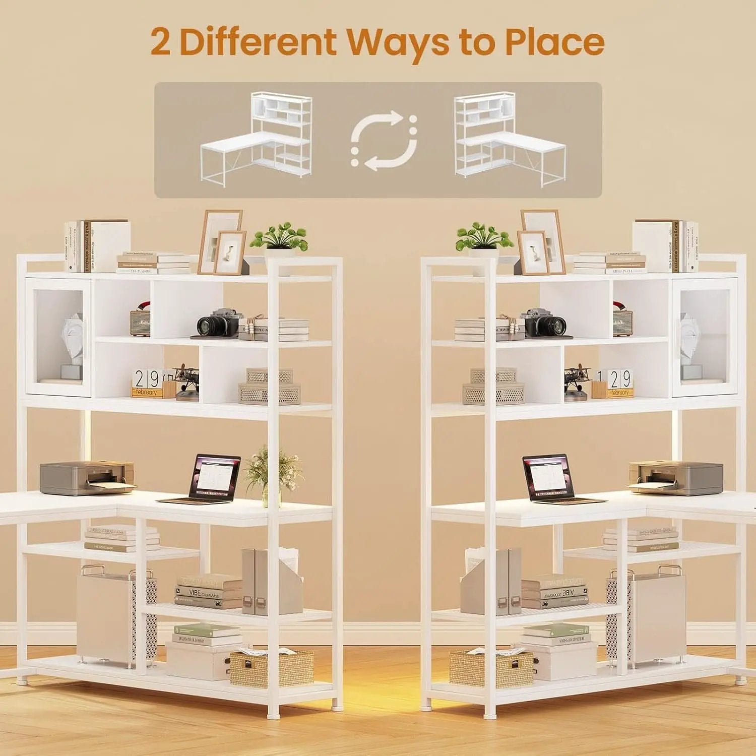 58 Inch L Shaped Desk With LED Light For Home Office from PriceLows™