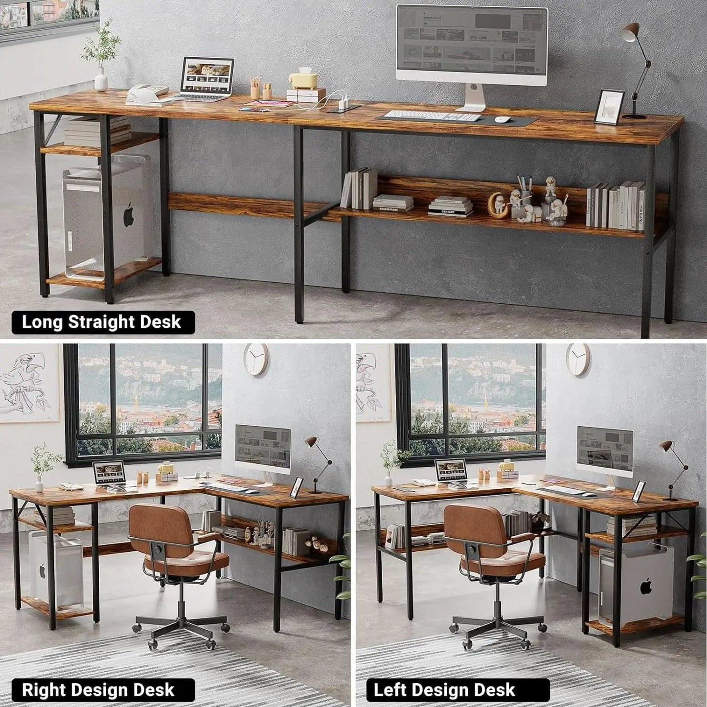 L Shaped Computer Desk With USB Ports And Power Outlets Rustic Brown from PriceLows™