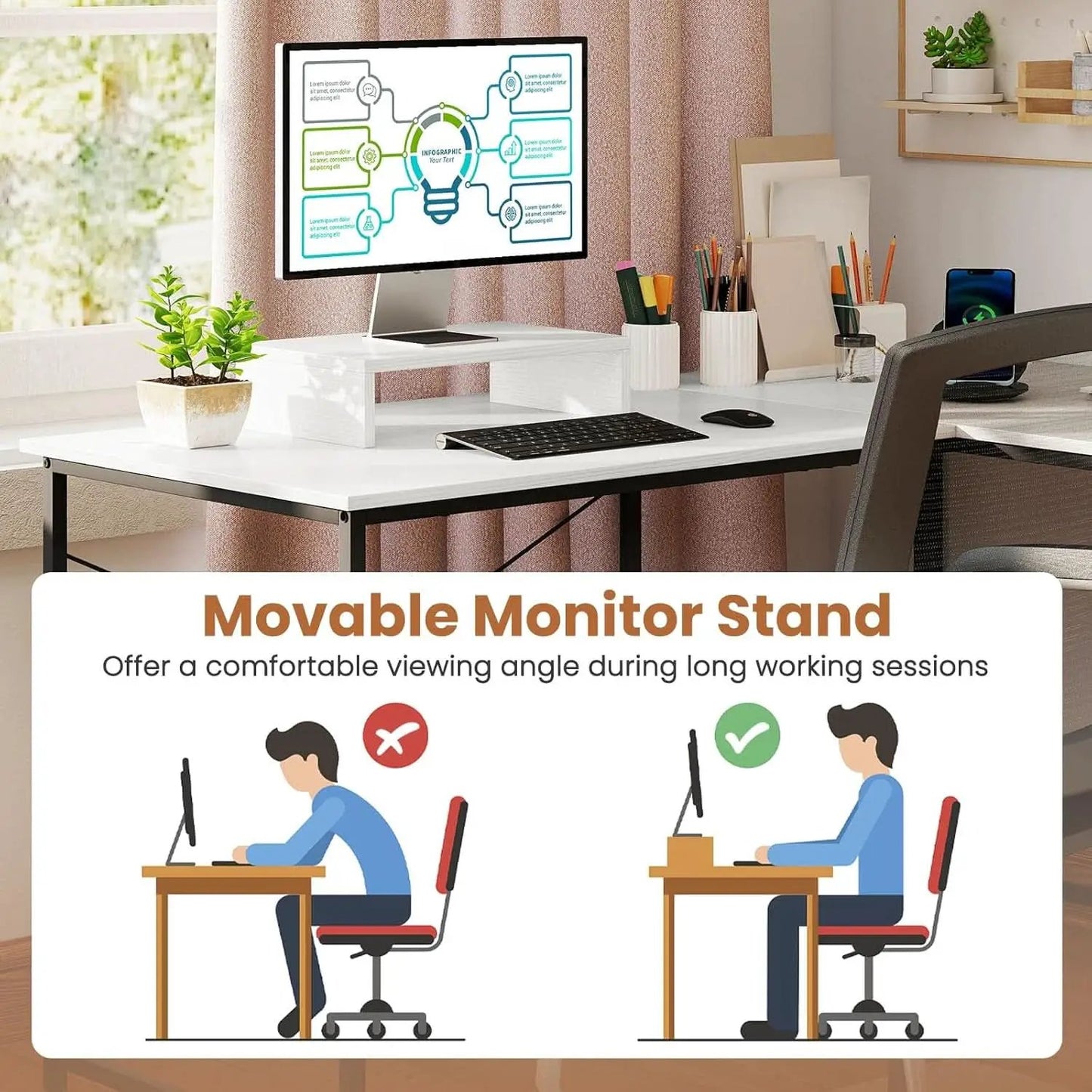 L Shaped Computer Desk With USB Ports And Monitor Shelf 95 Inch Two Person from PriceLows™