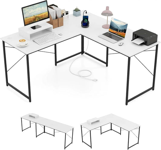L Shaped Computer Desk With USB Ports And Monitor Shelf 95 Inch Two Person from PriceLows™
