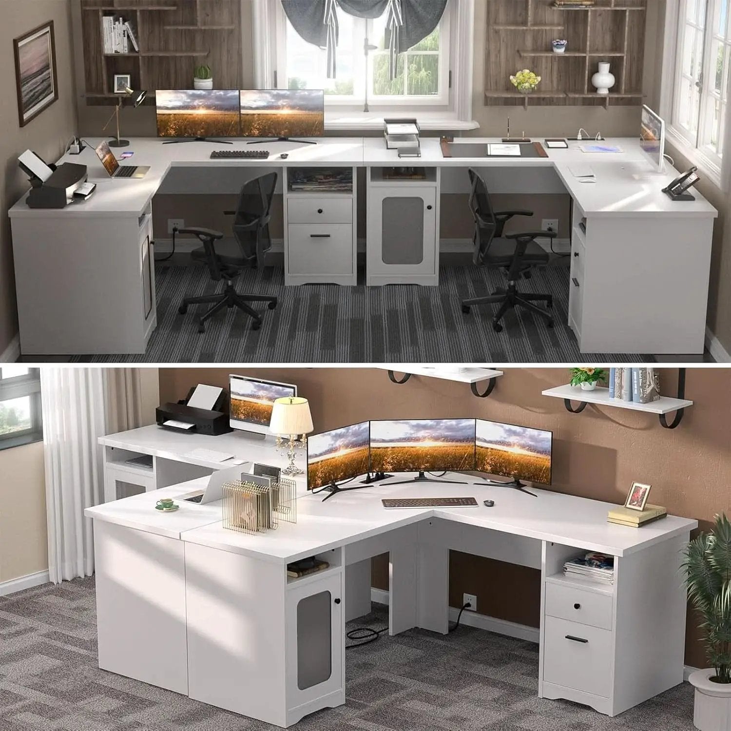 L Shaped Computer Desk with Power Outlets and USB Ports from PriceLows™