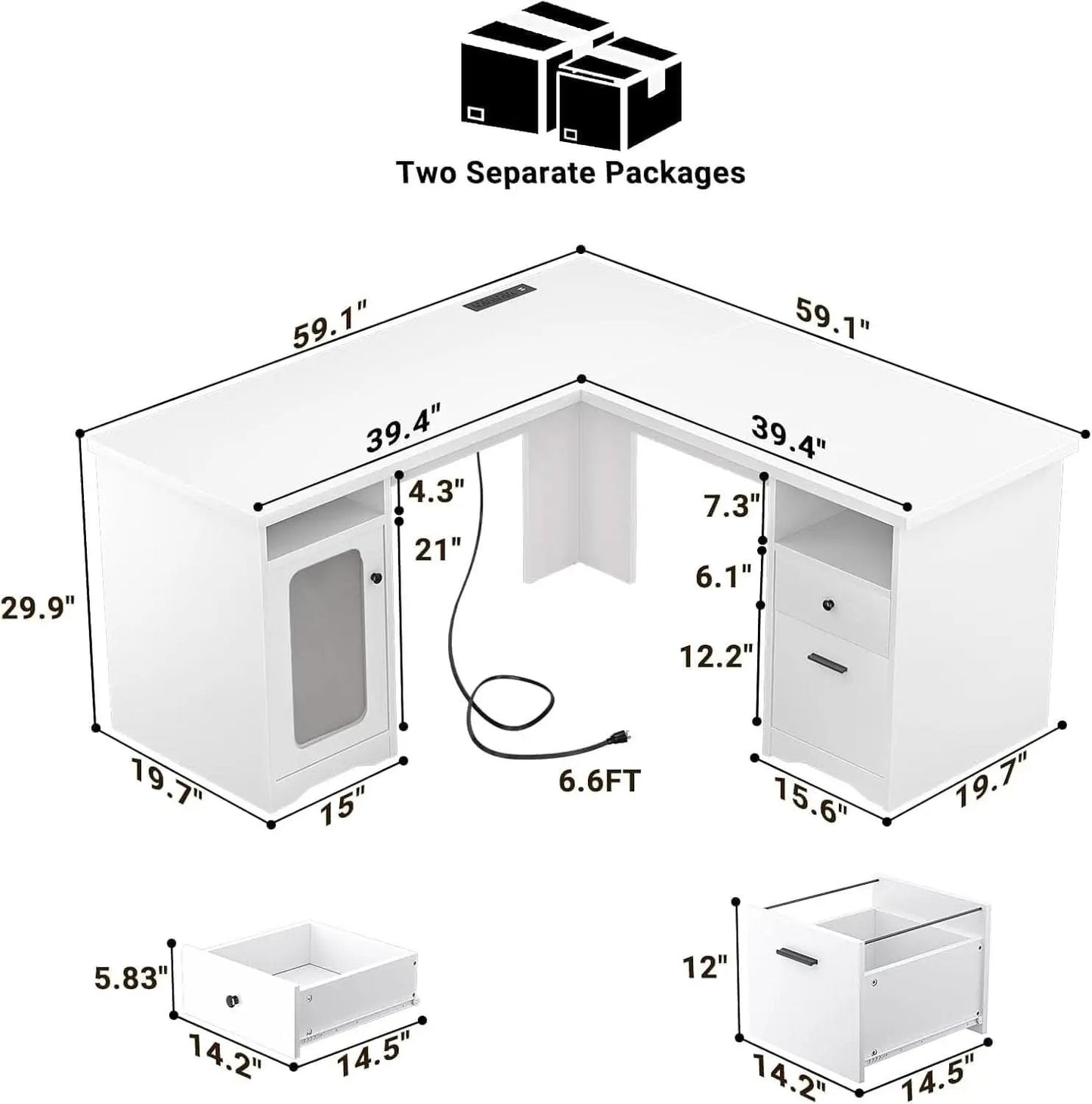 L Shaped Computer Desk with Power Outlets and USB Ports from PriceLows™