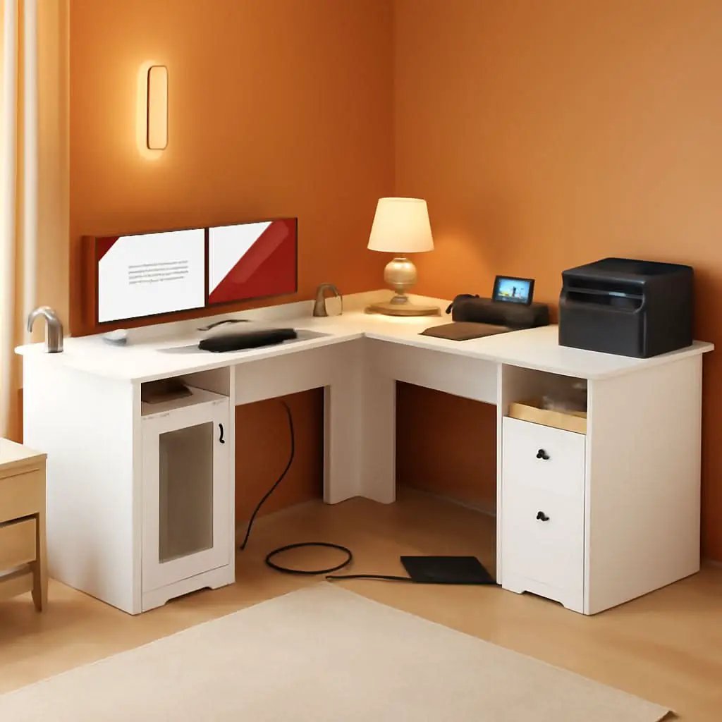L Shaped Computer Desk with Power Outlets and USB Ports from PriceLows™