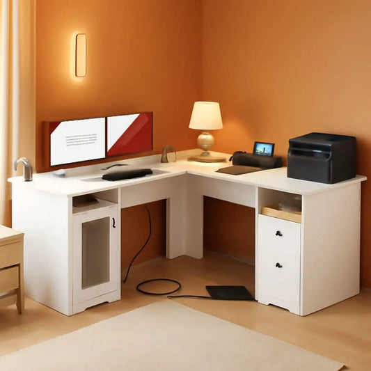 L Shaped Computer Desk with Power Outlets and USB Ports from PriceLows™