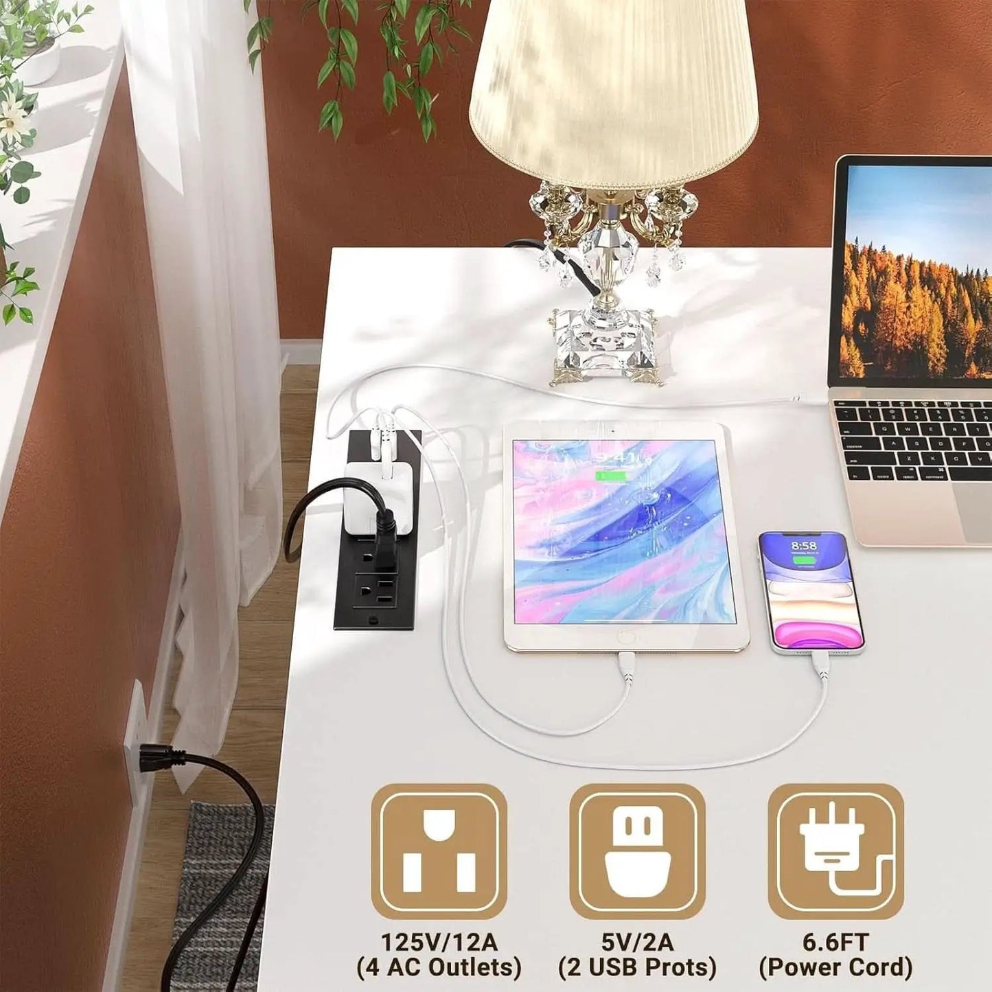 L Shaped Computer Desk with Power Outlets and USB Ports from PriceLows™