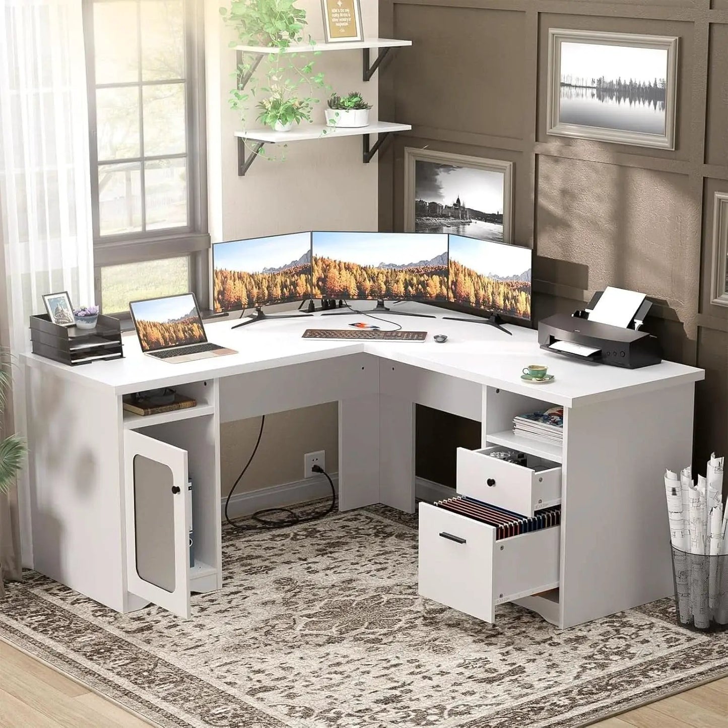 L Shaped Computer Desk with Power Outlets and USB Ports from PriceLows™