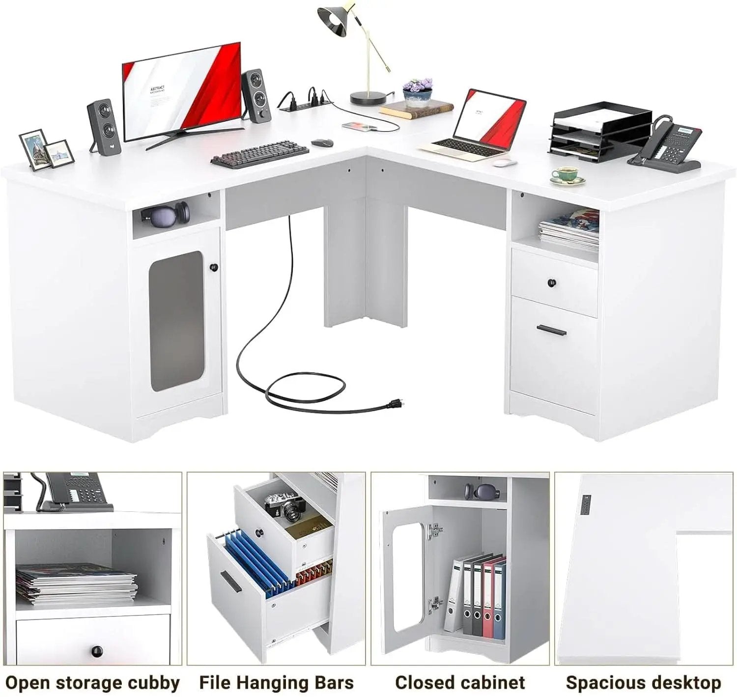 L Shaped Computer Desk with Power Outlets and USB Ports from PriceLows™