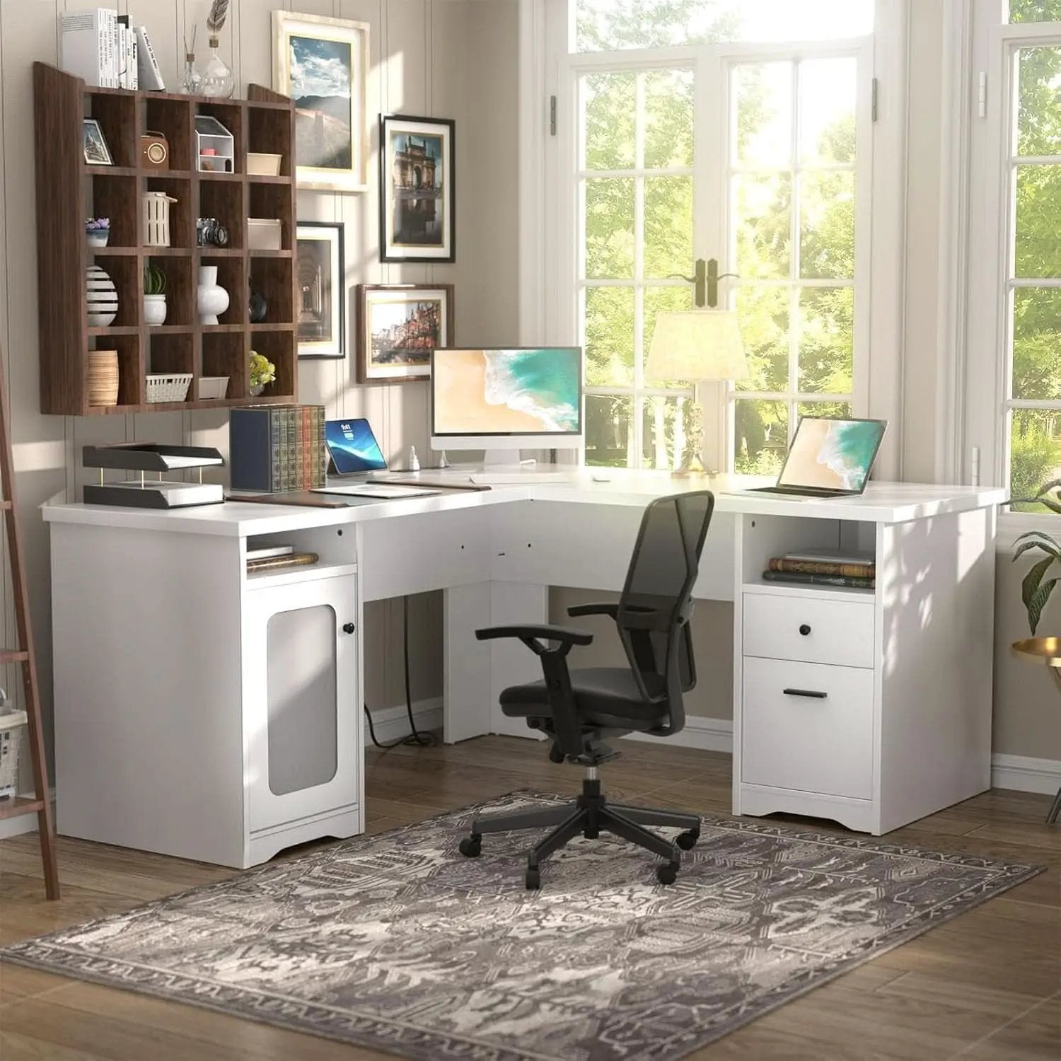 L Shaped Computer Desk with Power Outlets and USB Ports from PriceLows™