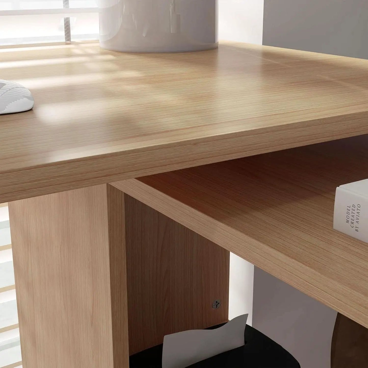 L Shaped Corner Desk With 360 Degree Rotation And Shelves from PriceLows™