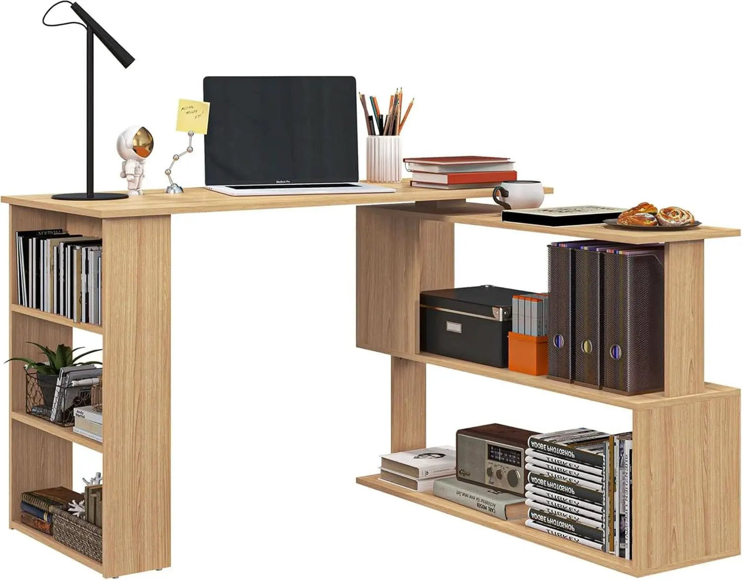 L Shaped Corner Desk With 360 Degree Rotation And Shelves from PriceLows™